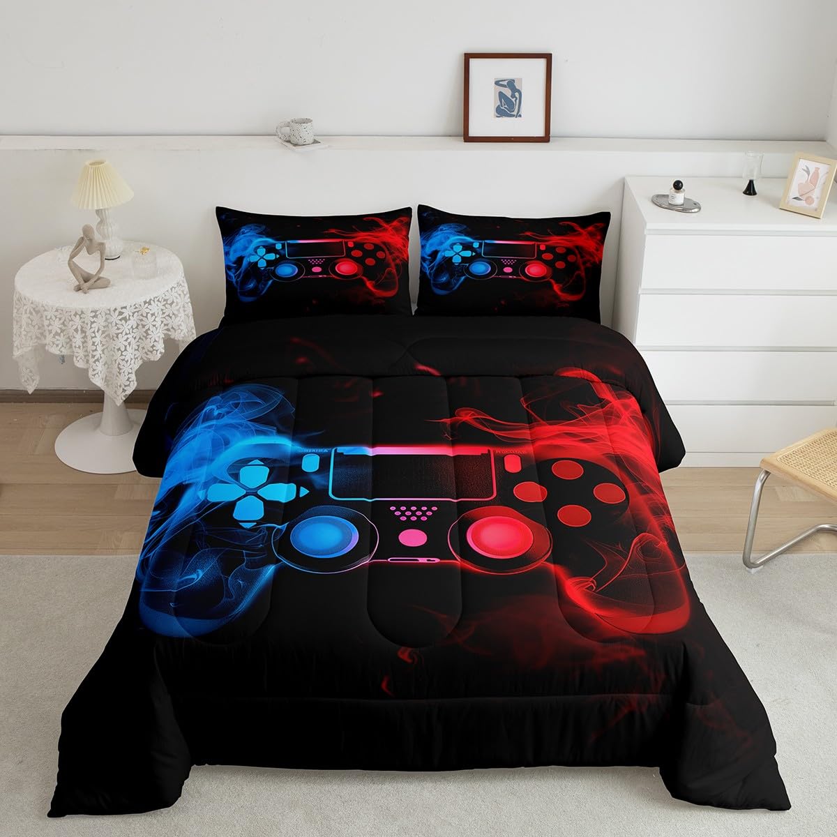 Erosebridal Twin Comforter Set for Boys - Gaming Bedding Set with Red & Blue Design - Kids & Toddler Bedroom Decor - Perfect for Gamer Room, Teen Bedroom, and Sleepovers (60x86 Inches)
