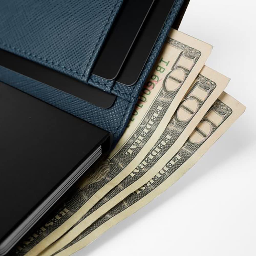 Unisex Slim RFID Blocking Wallet for Men & Women - Smart Card Holder & Trifold Design - Premium Blue Saffiano Leather - Perfect for Travel, Business & Everyday Use