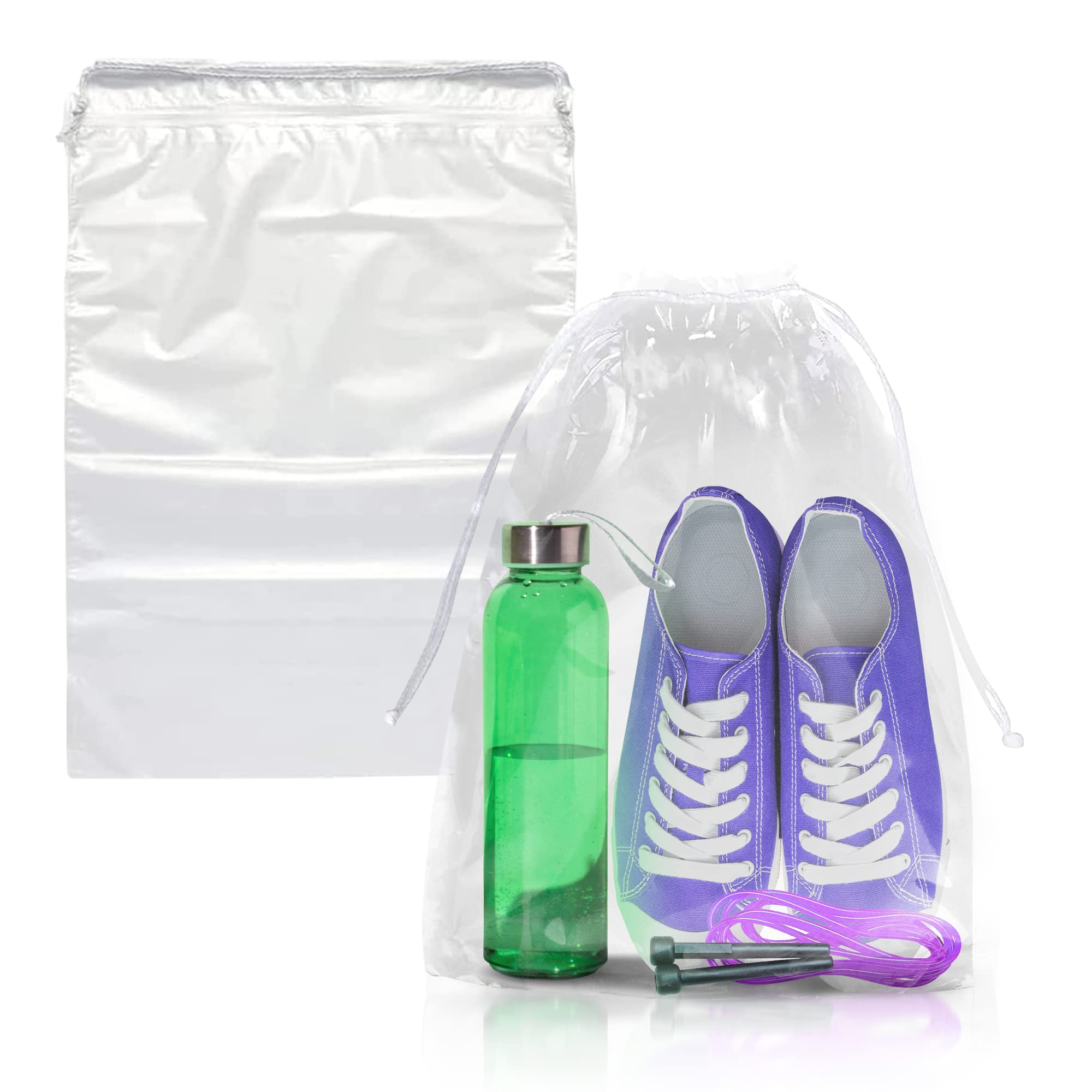500 Pack Clear Plastic Drawstring Bags - 18