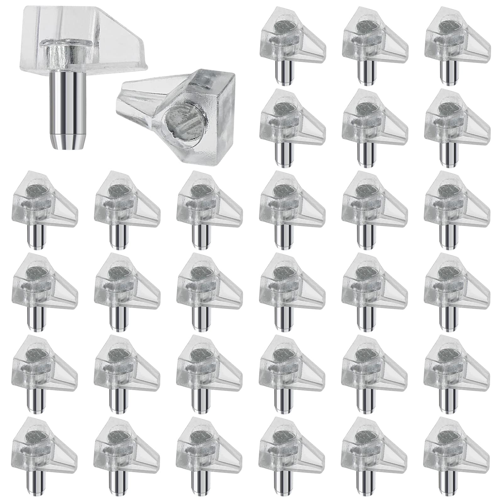 30pcs 3/16 Inch (5mm) Clear Plastic Shelf Support Pegs - Cabinet Shelf Pins for Closet, Kitchen & Furniture - Heavy Duty Shelf Supports for Organizing Storage Spaces