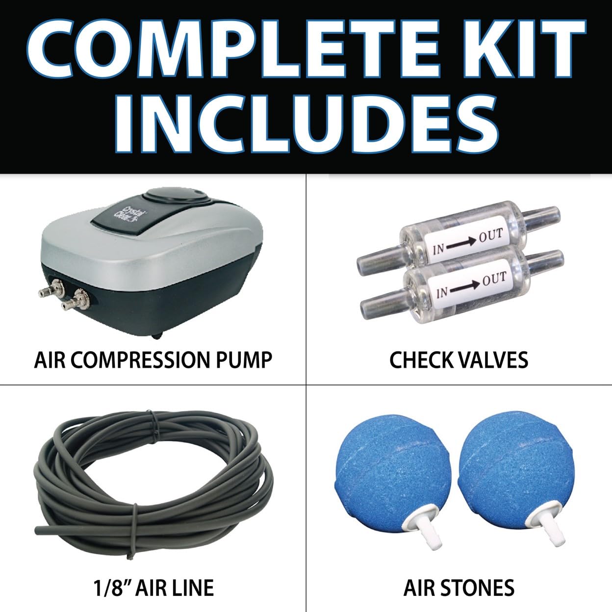 CrystalClear PondAir 2 Complete Aeration Kit - Outdoor Pond Oxygenation System with Compressor Pump, Tubing & 2 Air Stones for Koi Fish Ponds, Water Gardens & Aquatic Plants | Improves Water Quality & Fish Health