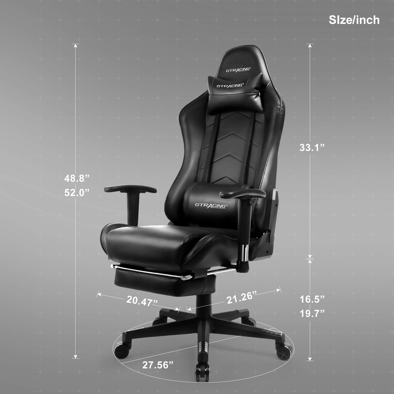 GTRACING Big and Tall Gaming Chair with Footrest - Adjustable Recliner Office Executive Chair with Headrest & Lumbar Support - Heavy Duty Ergonomic Desk Chair for PC Gamers & Home Office (Black) - Perfect for Esports, Streaming & Long Work Sessions