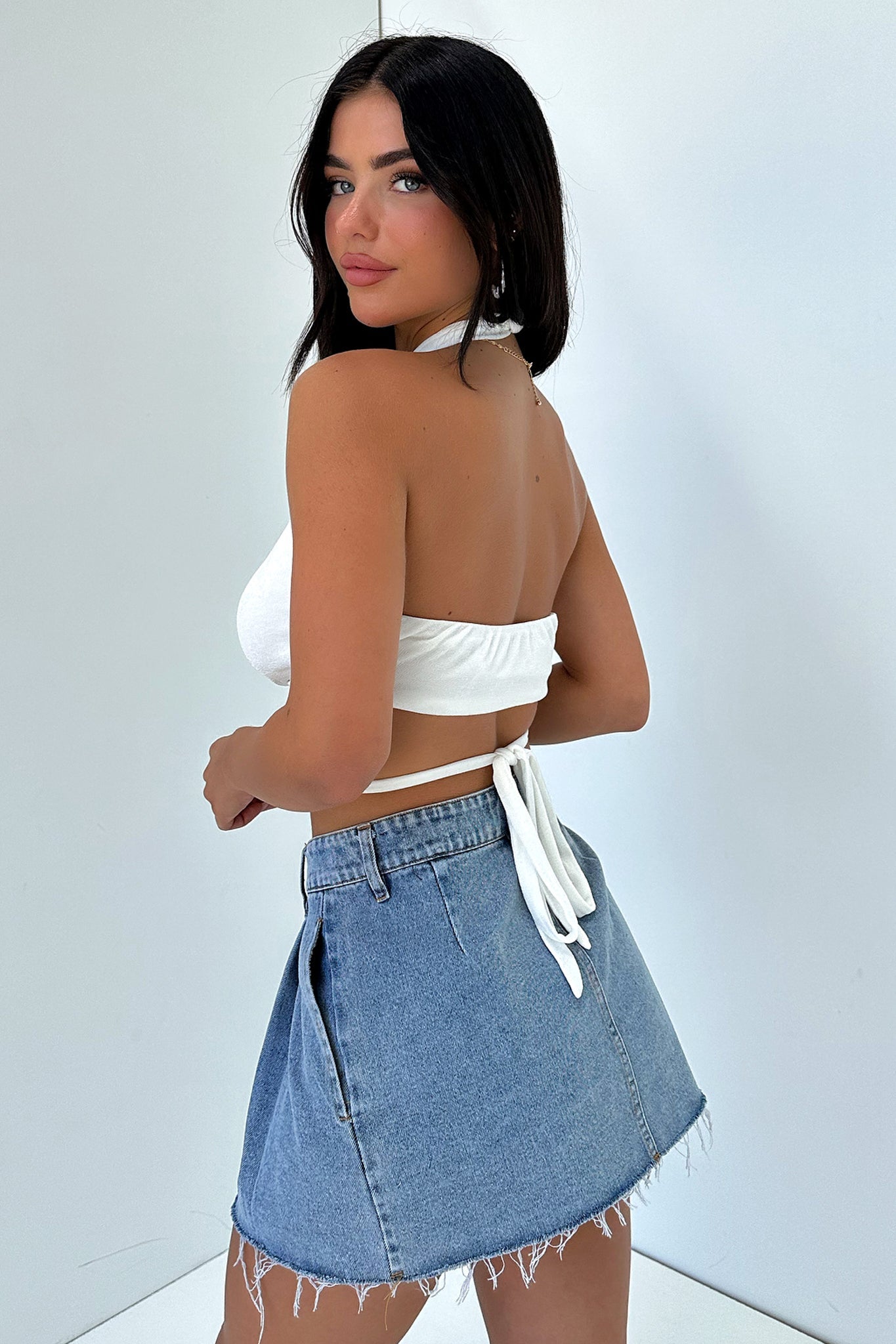 Jena Crop Top - Women's Stylish White Short Sleeve Shirt for Summer, Casual Wear, Street Fashion & Outfits