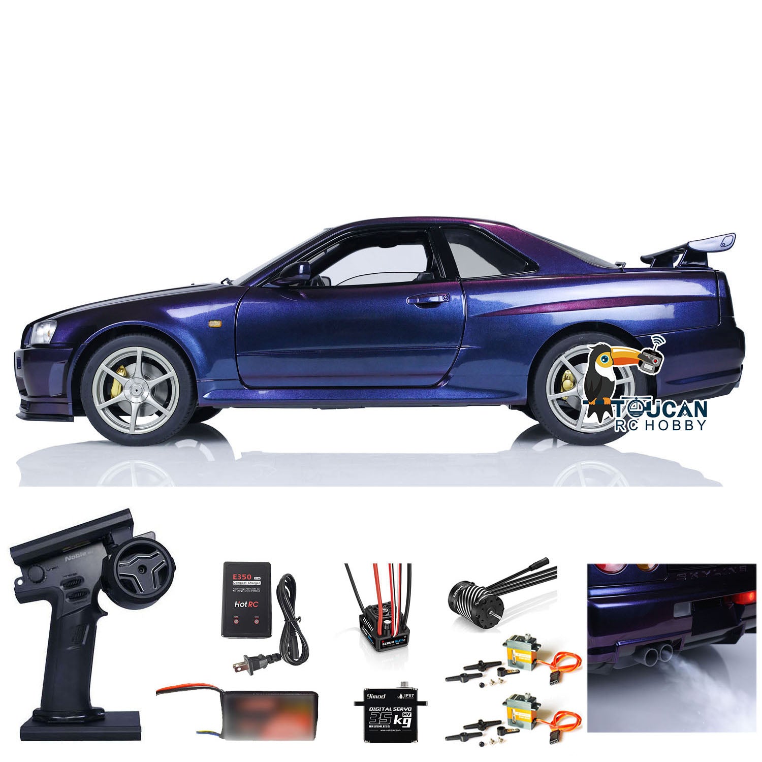 1/8 Scale Metal 4WD RC Racing Car - 4x4 Radio Controlled Drift Vehicle Model with High Speed, Light & Sound Effects (Ready-to-Run R34 Style) - Perfect for Indoor/Outdoor Racing, Drifting & Hobby Enthusiasts