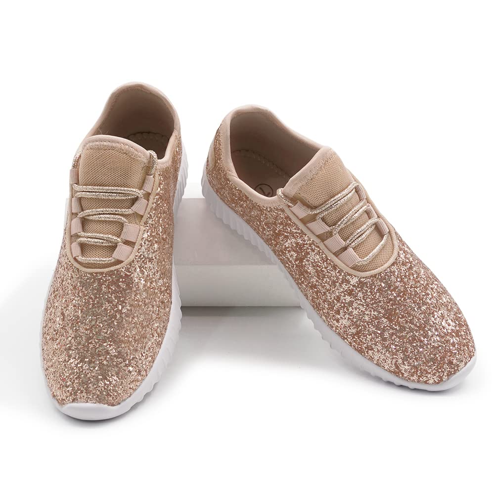 K KIP WOK Women's Fashion Glitter Slip-On Sneakers - Lightweight Running Tennis Walking Shoes for Women | Perfect for Gym, Workout, Casual Wear & Daily Activities