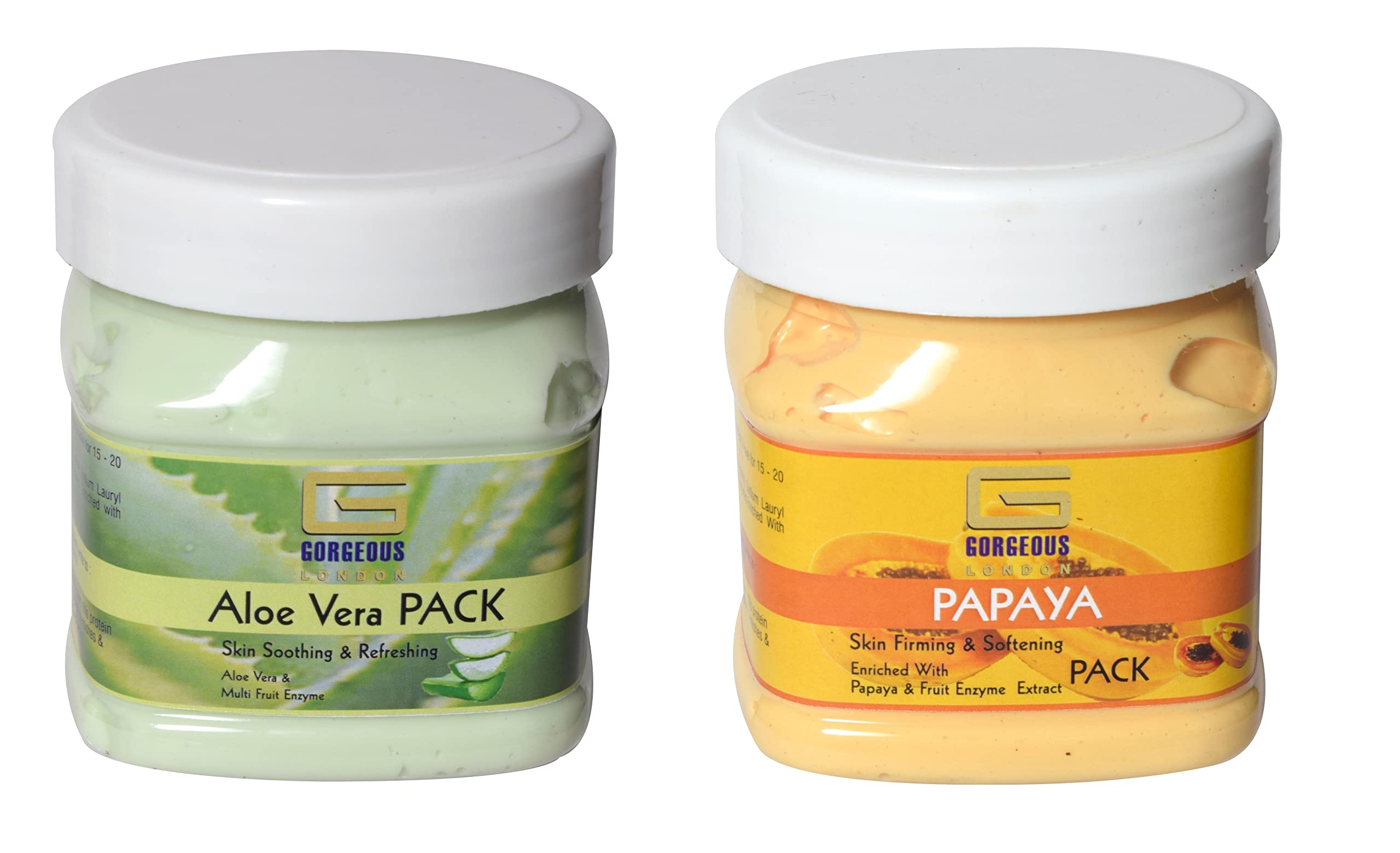 Organic Aloe Vera & Papaya Face Mask Combo Pack - 2 x 450ml for Hydration & Brightening - Perfect for Spa Day & Skincare Routine