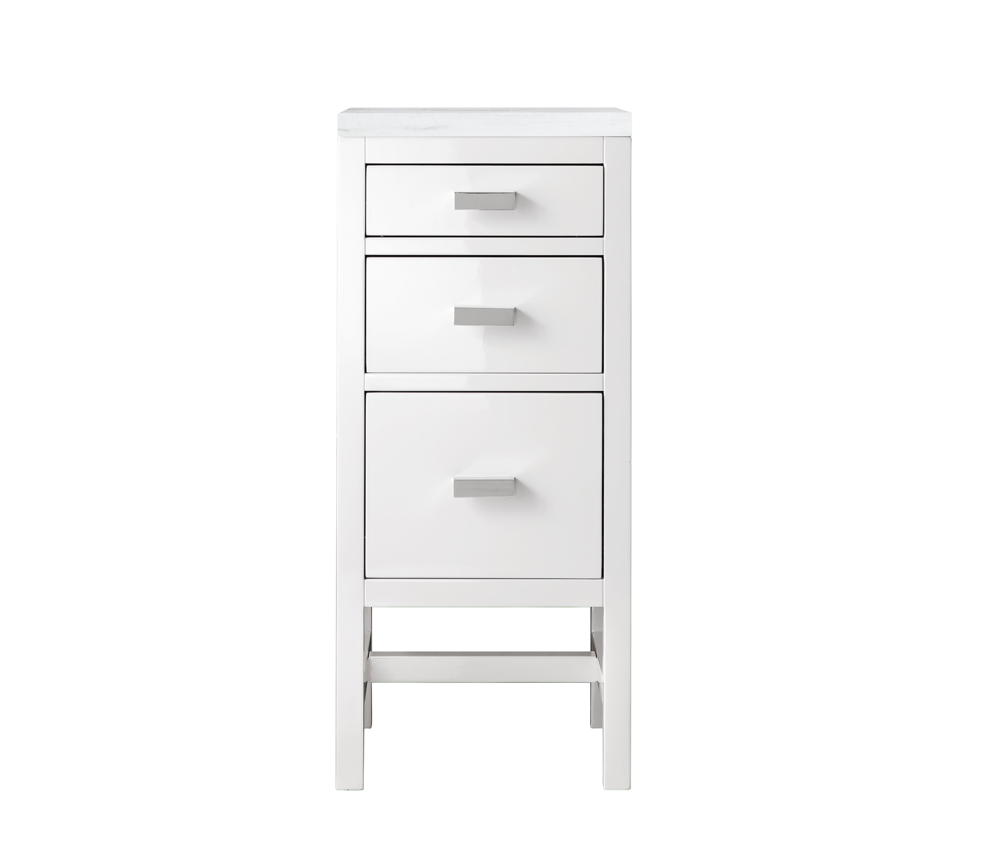 Addison 15-Inch Base Cabinet with Drawers - Glossy White Finish & 3CM Arctic Fall Solid Surface Top | Perfect for Kitchen, Bathroom & Laundry Room Storage Organization