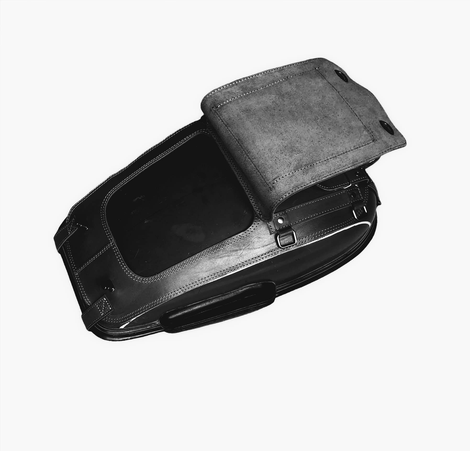 Genuine Leather URAL Fuel Tank Gas Bags with Storage Hole, 1 Pocket & 2 Detachable Side Bags - Black | Motorcycle Accessories for Storage & Travel