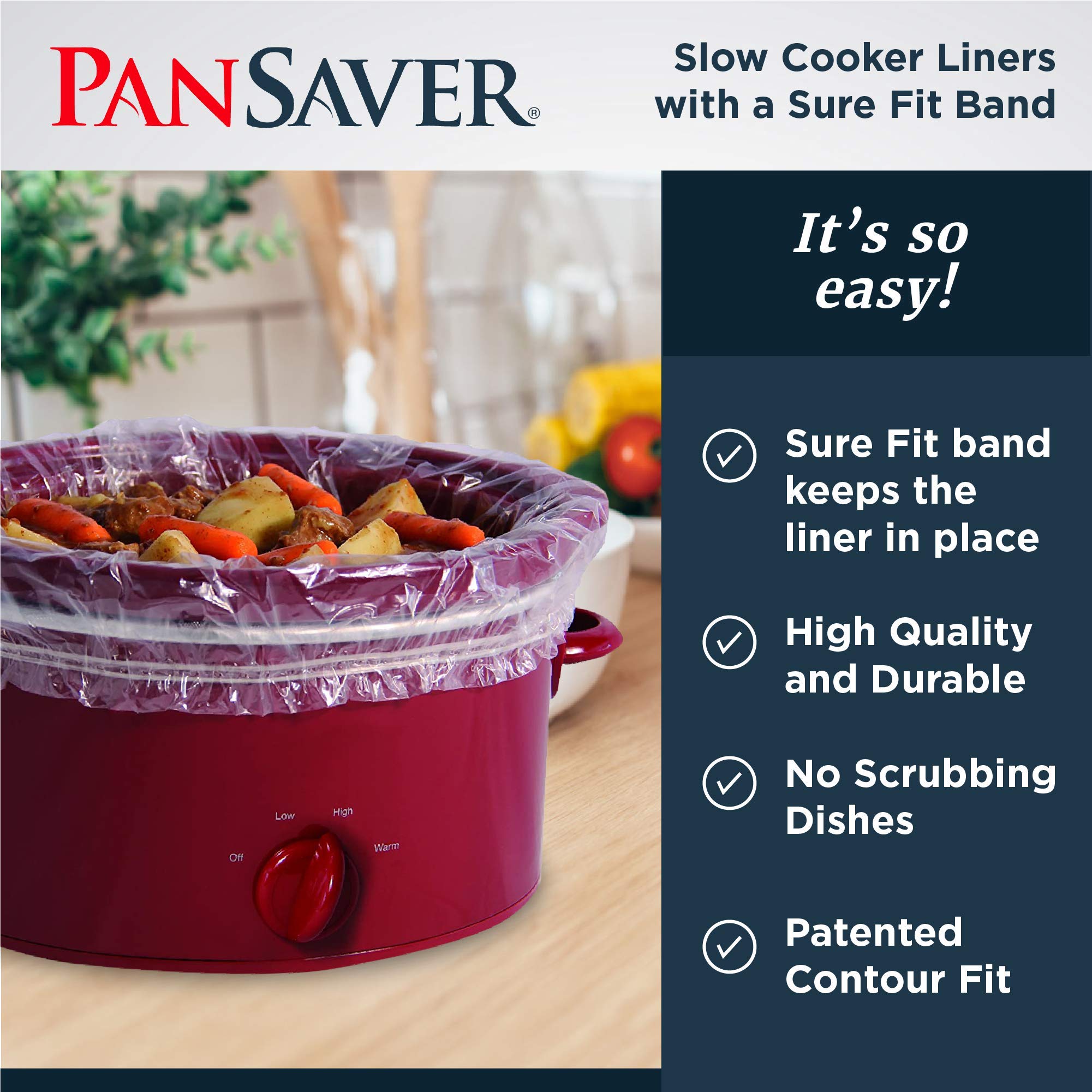 PanSaver Slow Cooker Liners with Sure Fit Band - Disposable Cooking Bag Liners (4 Pack) | Easy Cleanup for Pot Roasts, Stews & Meal Prep