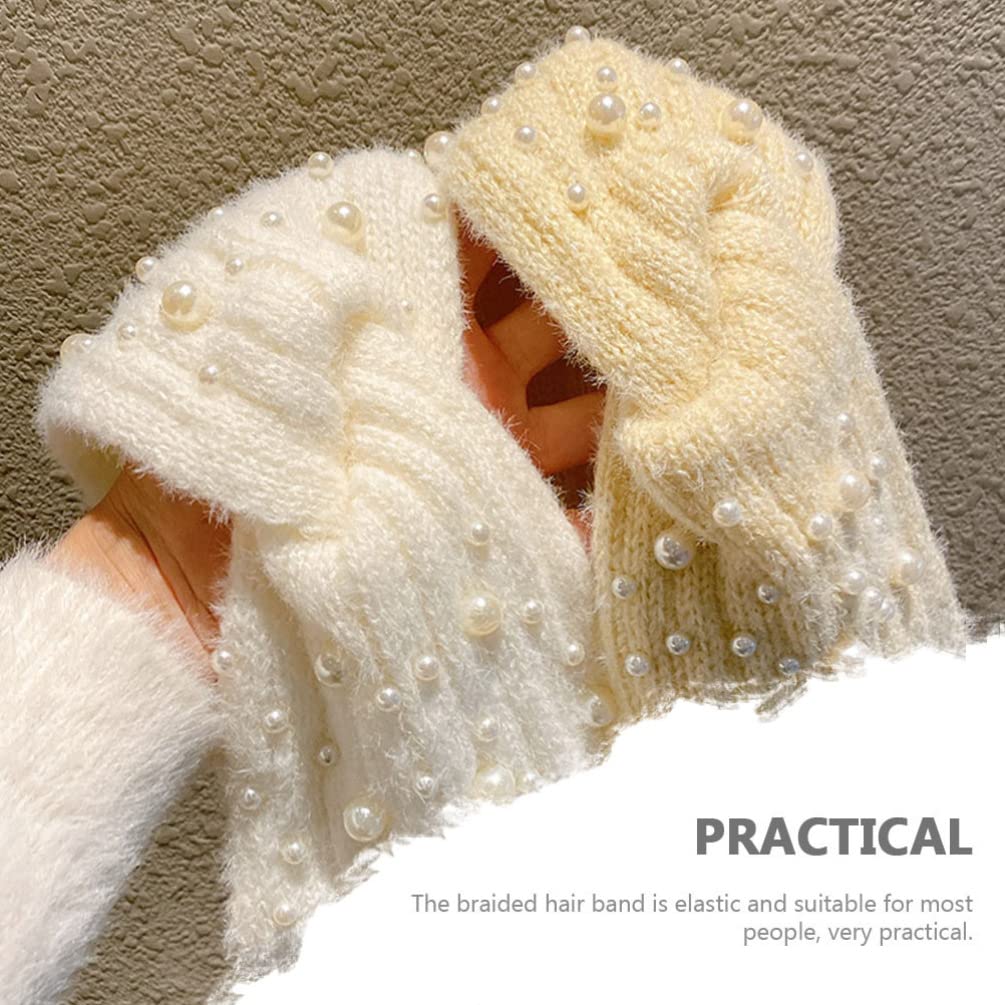 GALPADA Women's Pearl Winter Headband - Fuzzy Crochet Ear Warmer Headband for Women & Girls - Thick Cable Knit Warm Head Wrap for Cold Weather (White) | Perfect for Skiing, Snowboarding & Outdoor Winter Activities