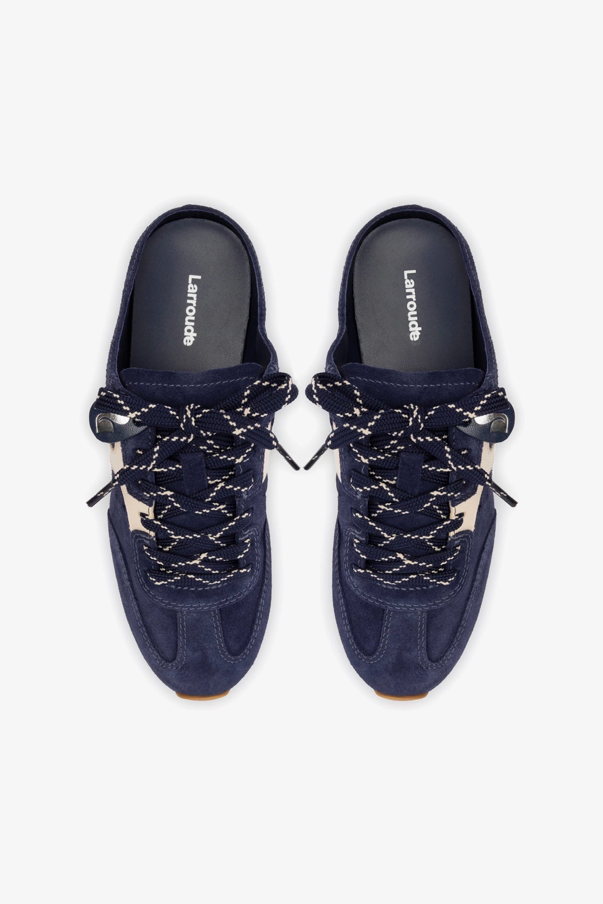 Stella Women's Slip-On Sneaker Mules - Navy Suede & Ivory Leather Comfortable Loafers for Casual Wear, Walking, and Errands