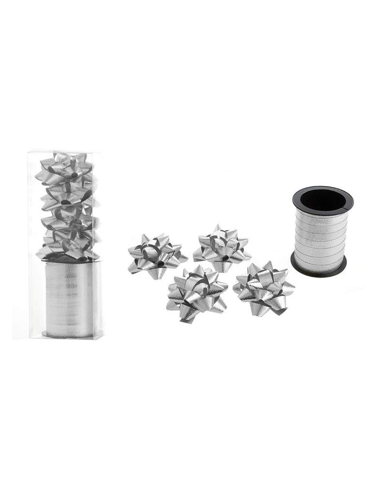 Premium Balloon Accessory Set - Elegant Gift Ribbon & Bows in Silver (SLV) - Perfect for Birthday Parties, Baby Showers & Wedding Decorations