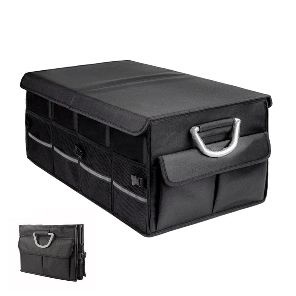 Foldable Car Storage Organizer with Aluminum Handle - Large Capacity Multi-Purpose Trunk Organizer for SUV, Sedan, Travel & Emergency Use