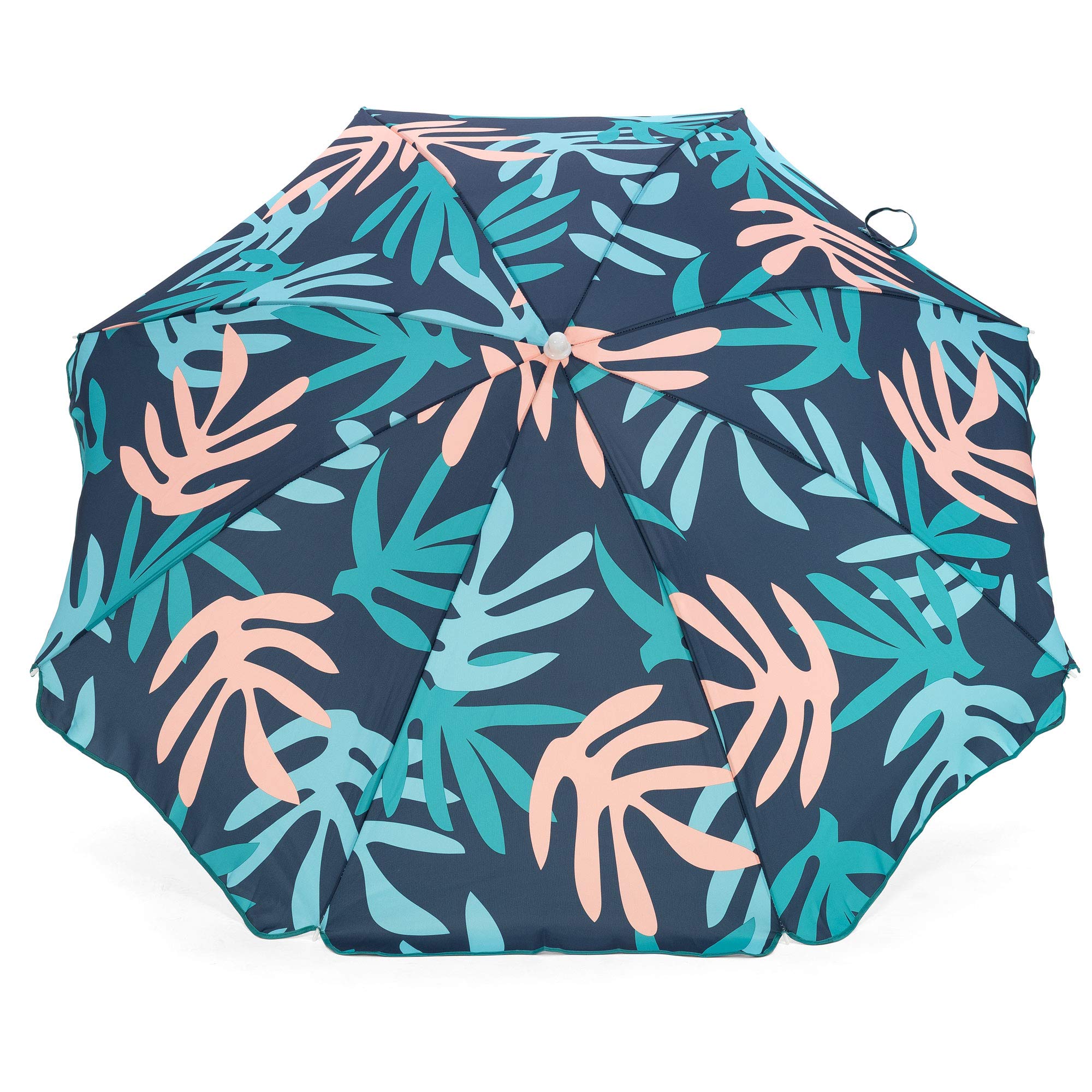 3053261VMI Moda Outdoor Adjustable Height Push Button Tilt Umbrella with Carrying Bag - Coral Leaf Print Beach Umbrella for Picnics, Poolside, Backyard & Patio Use
