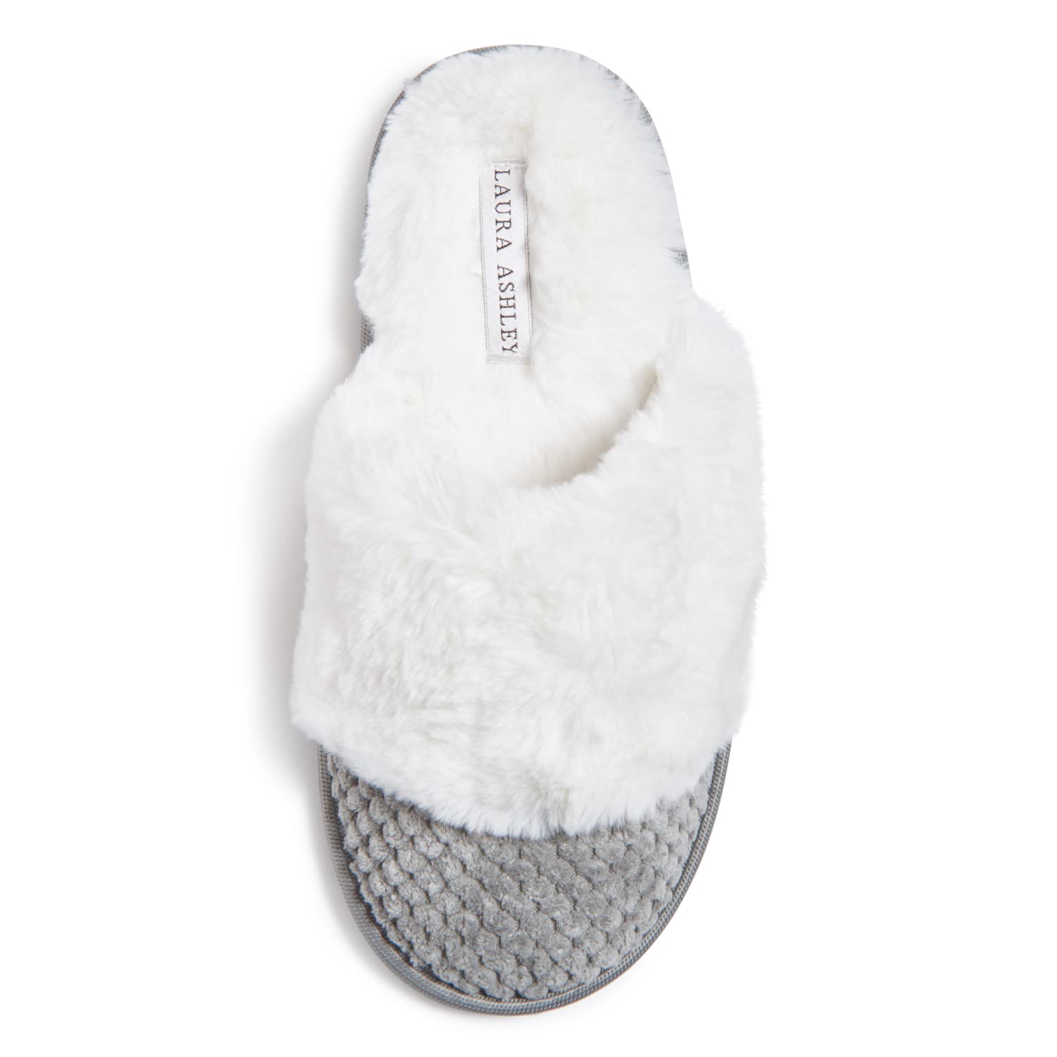 Laura Ashley Women's Plush Memory Foam Wide Collar Fleece Spa Slippers - Fuzzy Warm Faux Fur House Shoes for Indoor Comfort & Relaxation | Perfect for Winter, Lounging, and Spa Days at Home