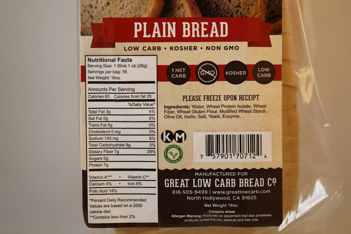 Great Low Carb Bread Co. - Plain Keto Bread - 1 Loaf (16oz) | Low Carb, High Protein, Gluten-Free Bread for Keto Diet & Healthy Lifestyle | Perfect for Sandwiches, Toast & Breakfast