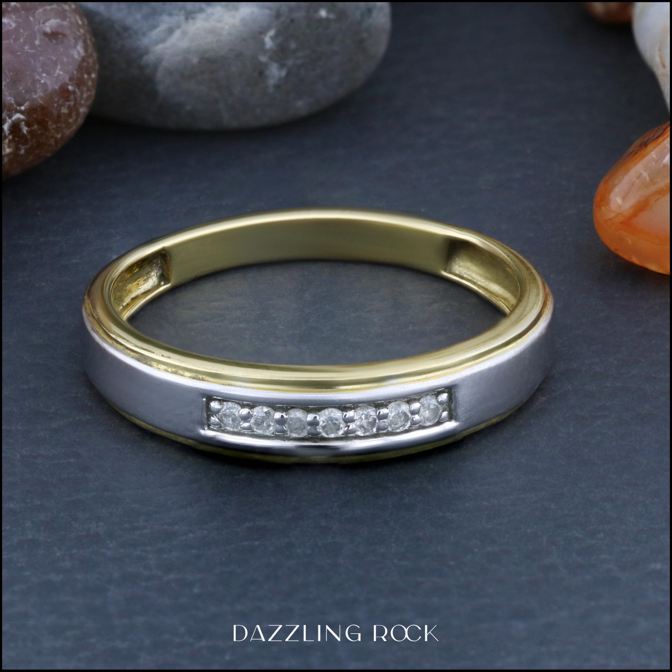 Dazzlingrock Collection 18K Yellow Gold Plated Sterling Silver Round Gemstone or Diamond Seven Stone Men's Wedding Band Ring - Perfect for Engagement, Anniversary & Special Occasion Gifts