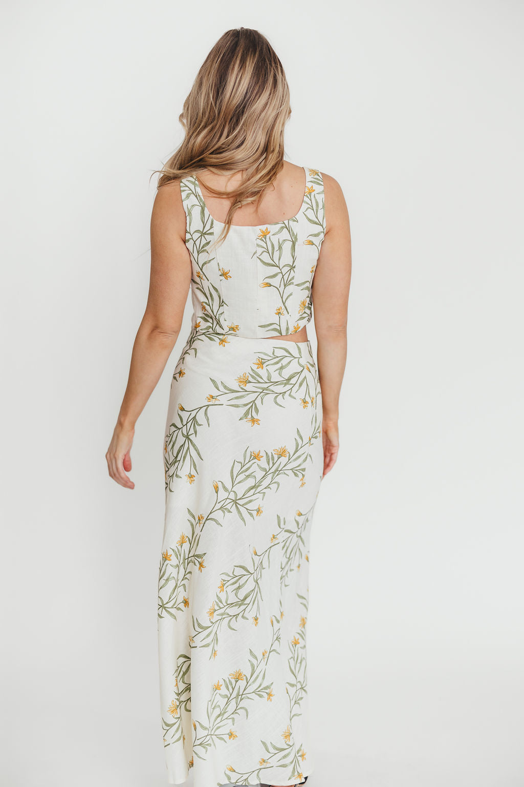 Sawyer Vest Tank and Maxi Skirt Set - Cream Floral Print Women's Two Piece Outfit for Summer, Beach, and Casual Wear