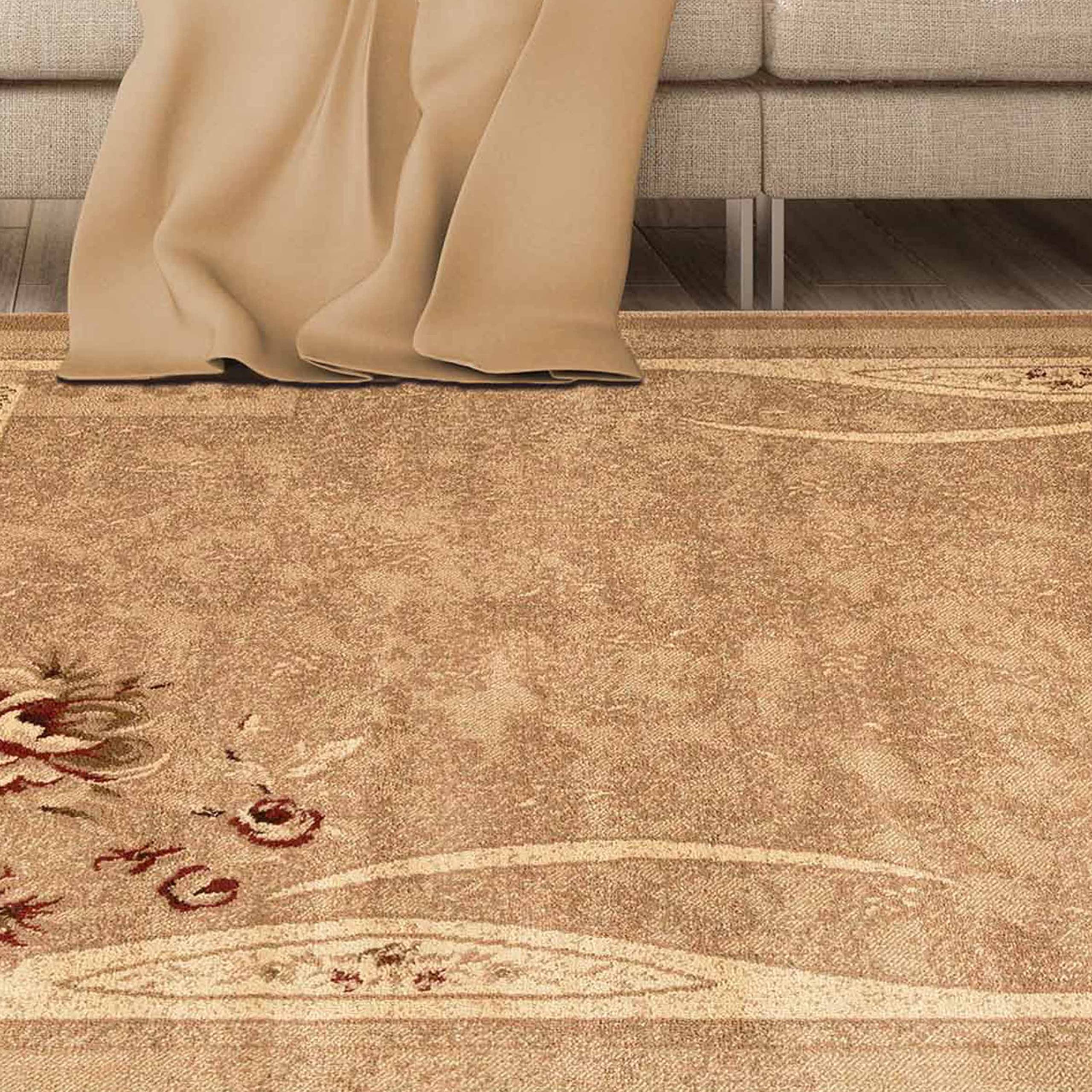 Premium Jute-Backed Plush Area Rug - Modern Farmhouse Floral Design for Living Room, Bedroom, Entryway - Soft & Durable 7' x 9' Brown Indoor Carpet - Perfect for Cozy Home Decor & High-Traffic Areas (Ruban Collection)