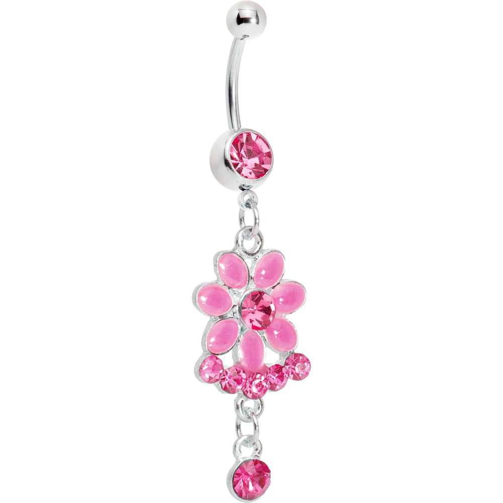 Body Candy Pink Delightful Daisy Flower Belly Ring - Cute Navel Piercing Jewelry for Women, Sterling Silver Belly Button Ring - Perfect for Summer, Beach, and Festival Outfits