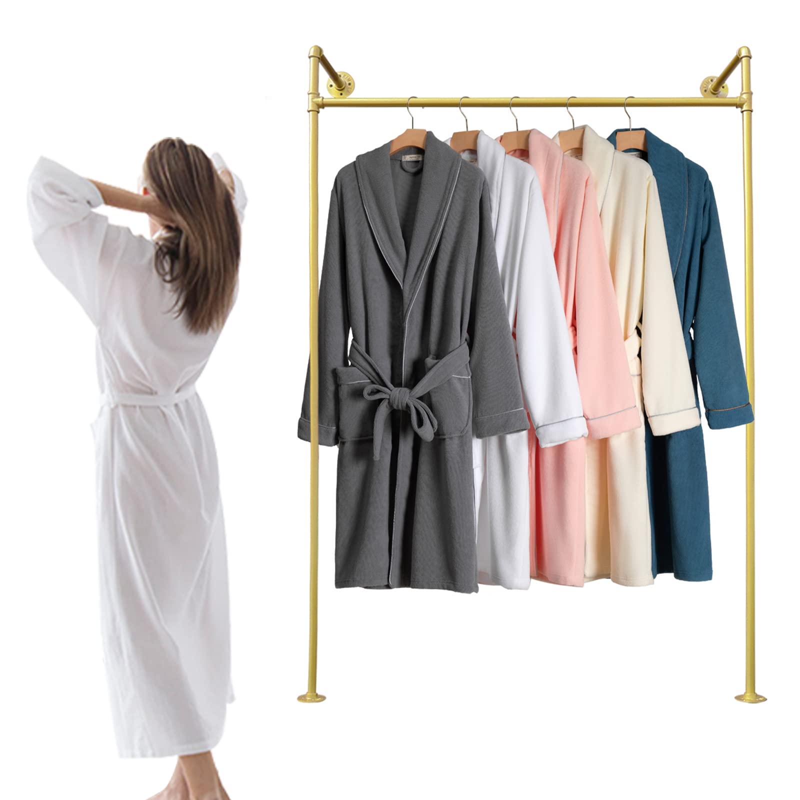 Wall-Mounted Garment Rack - Heavy Duty Metal Clothing Display Stand with Gold Square Design for Stores, Bathrooms & Closets | Space-Saving Storage Solution for Hanging Clothes, Towels & Accessories