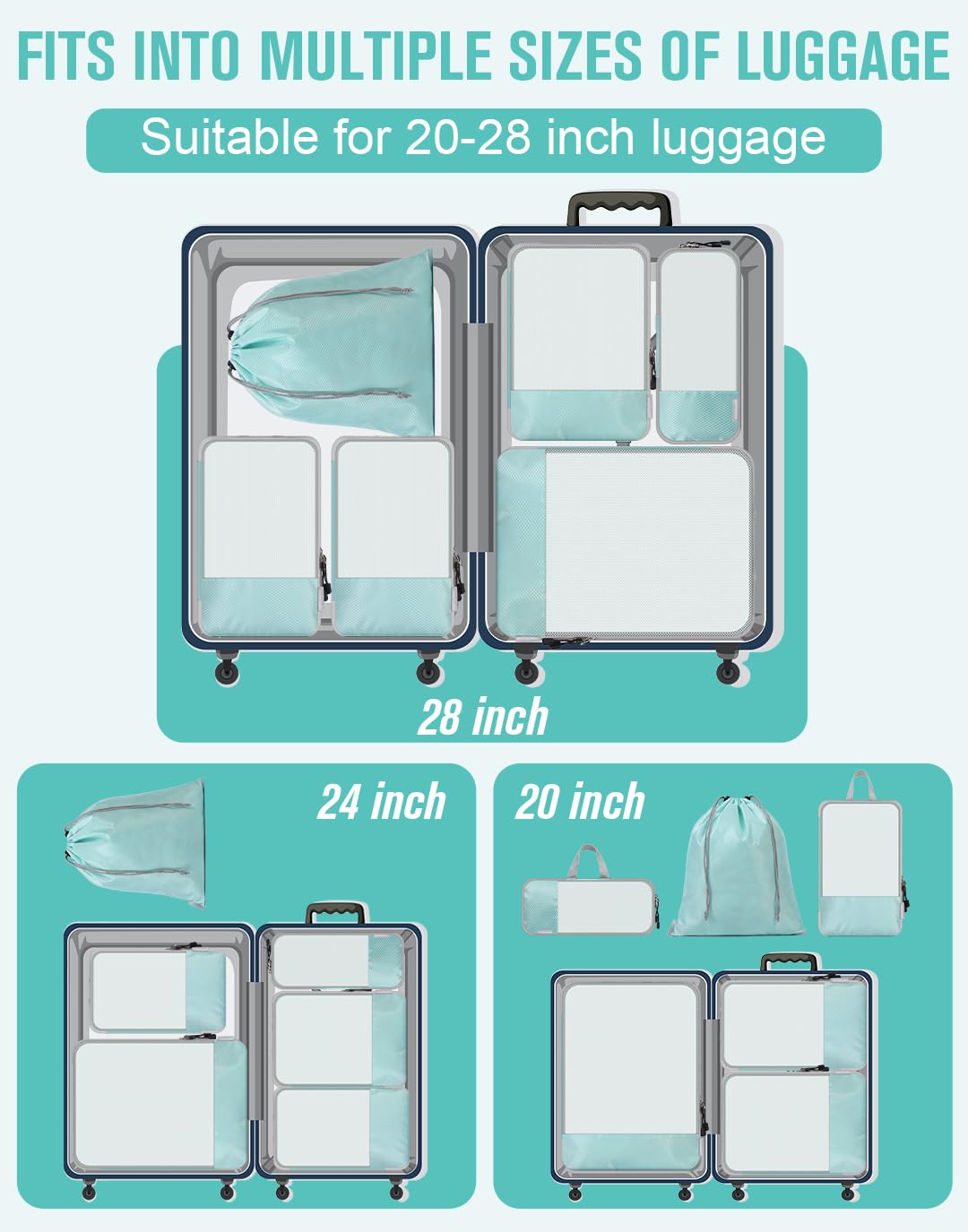 WOOMADA 6-Piece Compression Packing Cubes Set - Expandable Mesh Travel Organizer for Suitcases & Luggage - Perfect for Business Trips, Vacations & Weekend Getaways