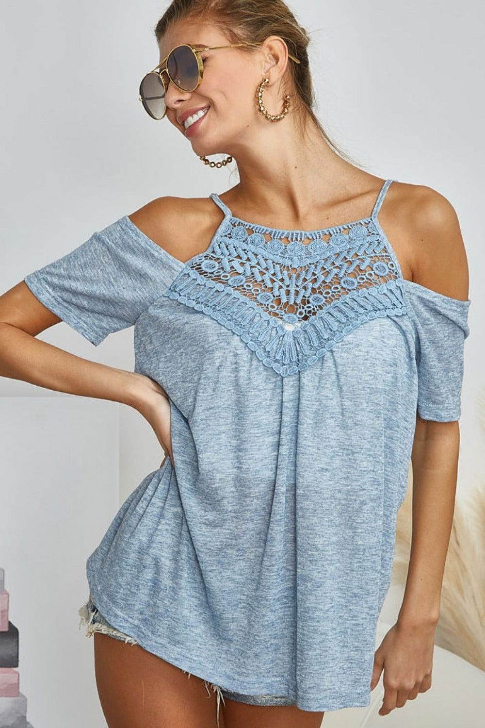 BiBi Front Crochet Lace Adjustable Strap Top - Women's Summer Boho Chic Blouse for Beach, Party & Date Night Outfits