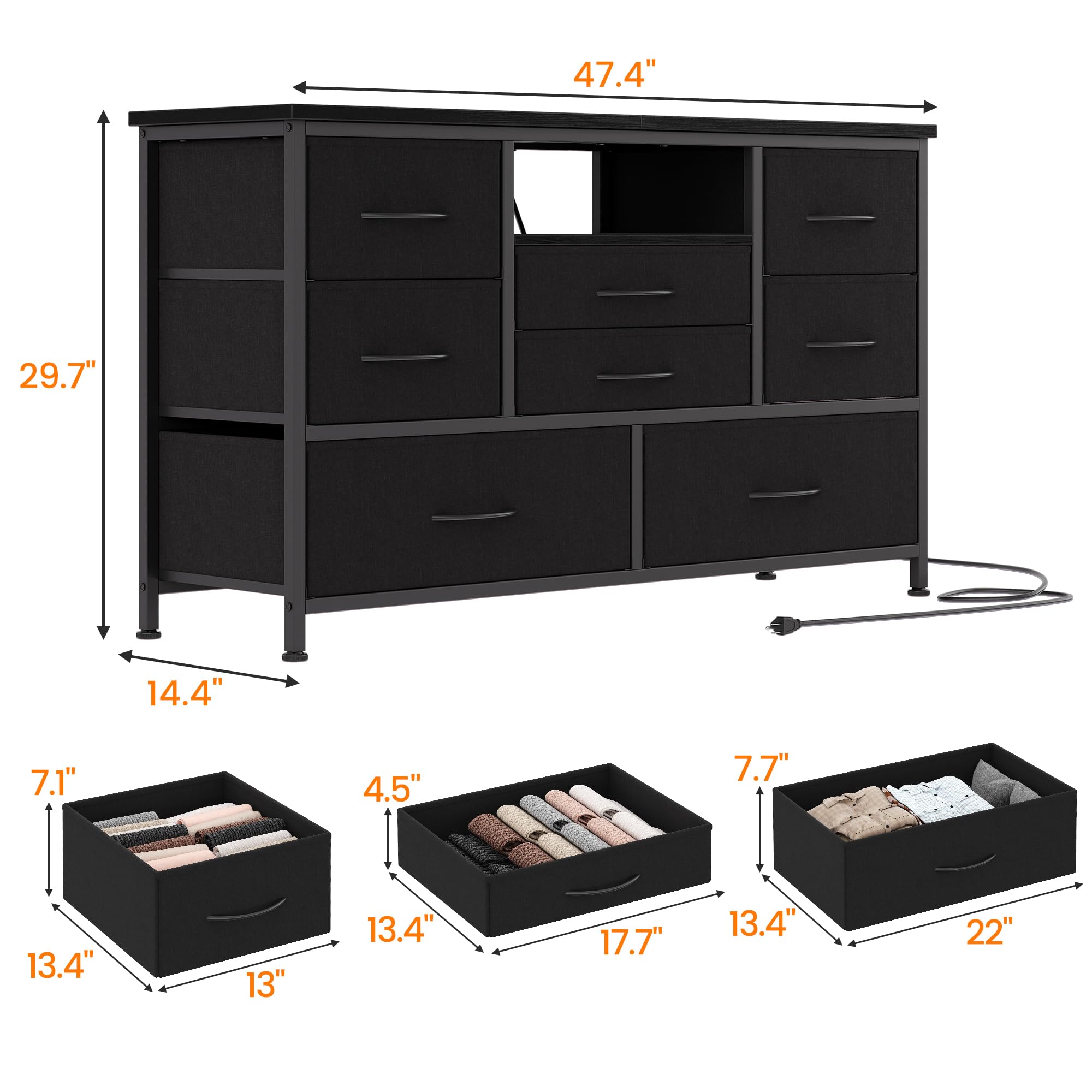 Jojoka 8-Drawer TV Stand with Power Outlet & LED Lights for 55-Inch TVs - Long Wooden Dresser for Bedroom Storage - Wide Console Table with Deep Drawers for Living Room, Entryway & Closet Organization - Perfect for Home Entertainment & Storage Solutions
