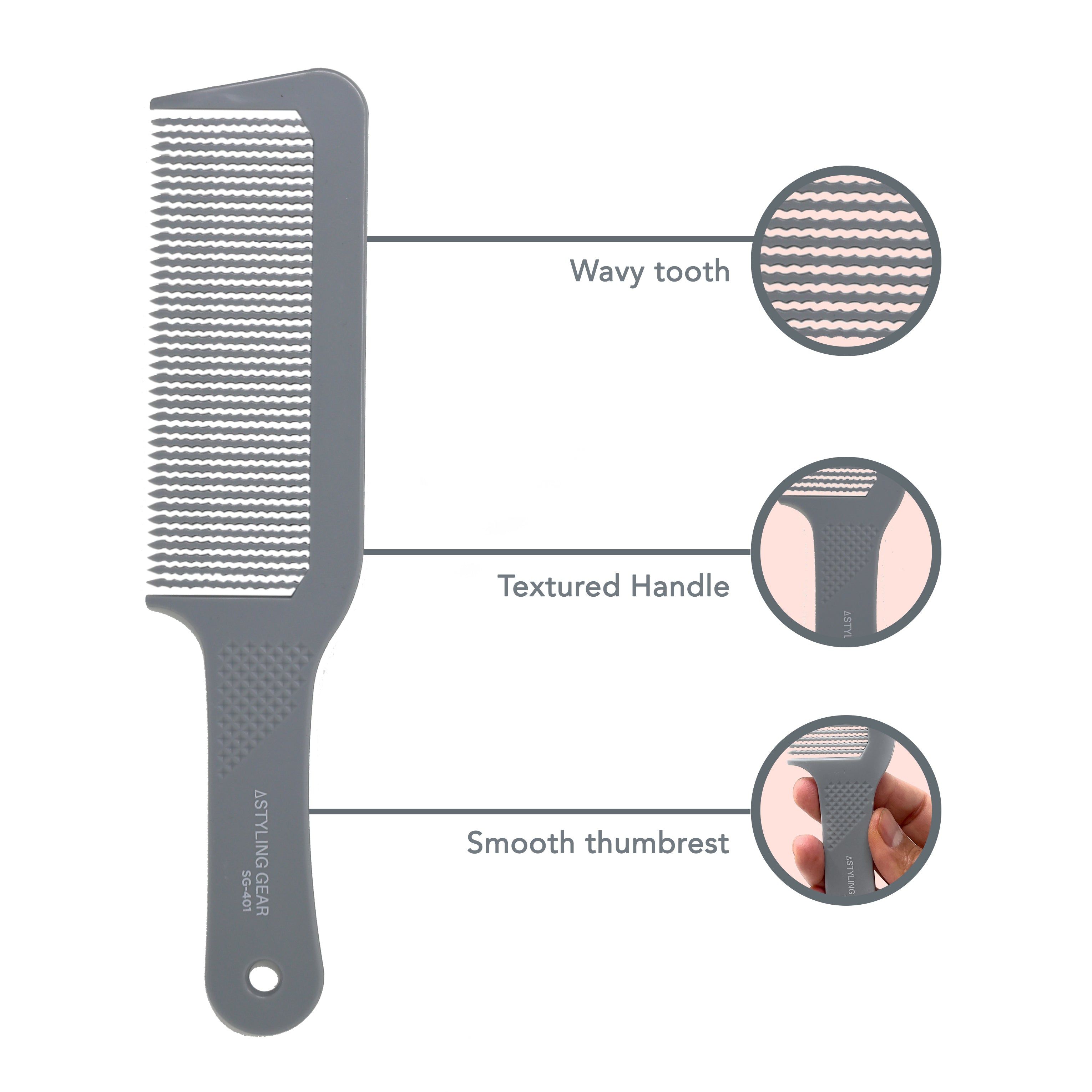 Styling Gear 401 XL Clipper Comb for Flattop Haircuts - Wavy Teeth Design, Professional Gray Hair Clipper Comb (2-Pack) | Perfect for Barbershops, Home Haircuts & Professional Grooming