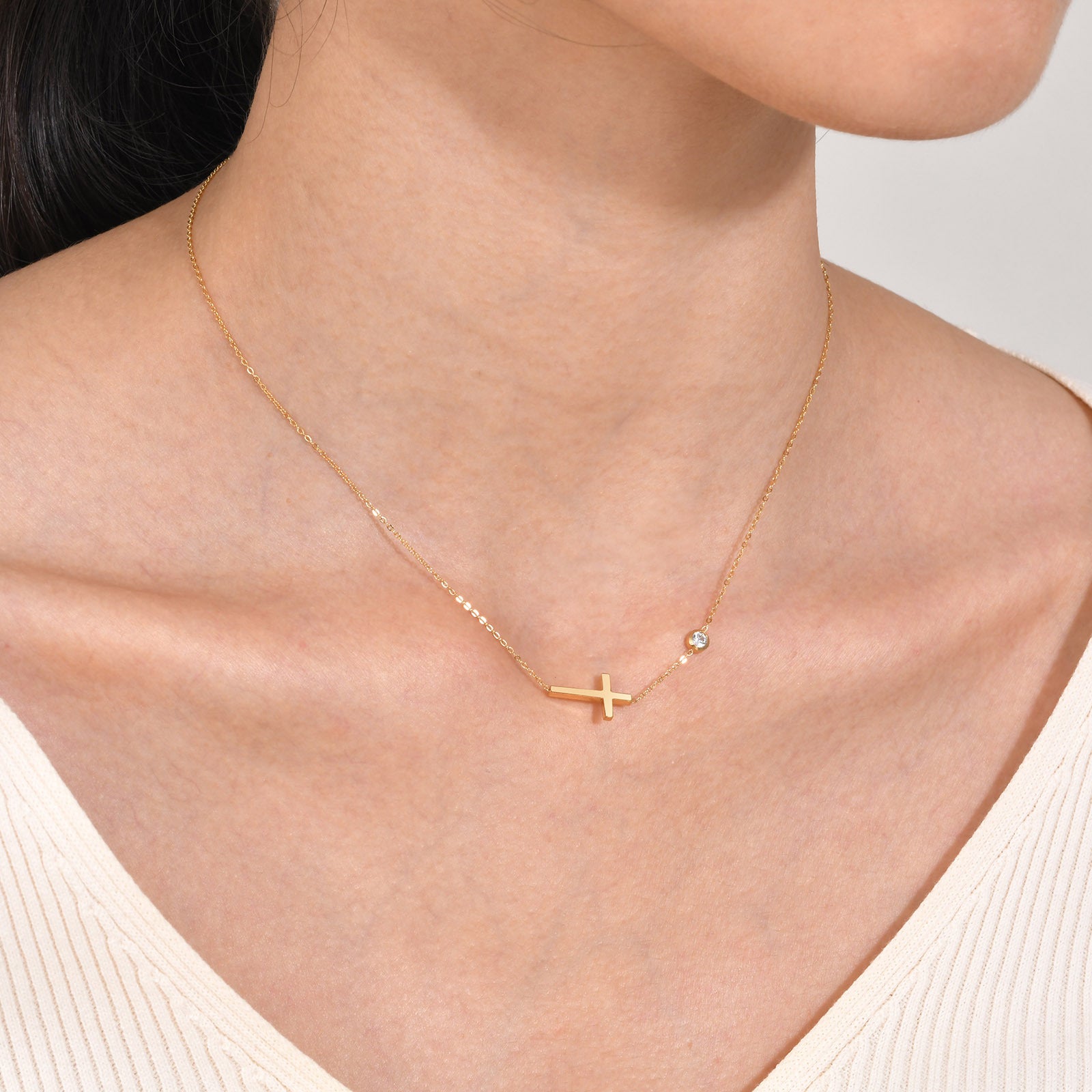 Elegant Cross and Bar Pendant Necklace for Women - Stainless Steel Chain Jewelry Gift for Christmas, Birthday & Everyday Wear | NC782