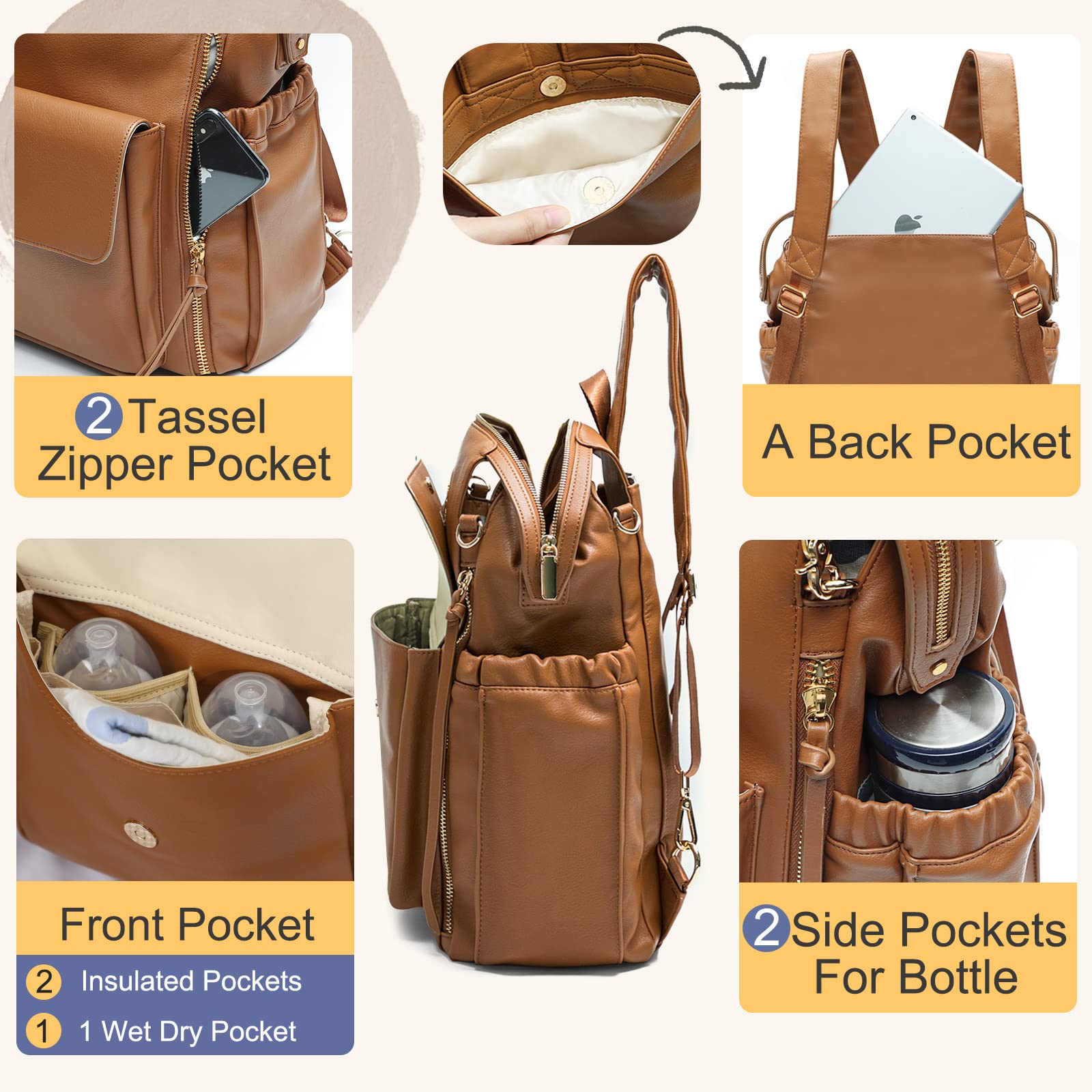 Miss Fong Diaper Bag Backpack - Large Baby Bag with Built-in Organizer Pockets | Perfect for New Moms, Travel & Daycare Essentials
