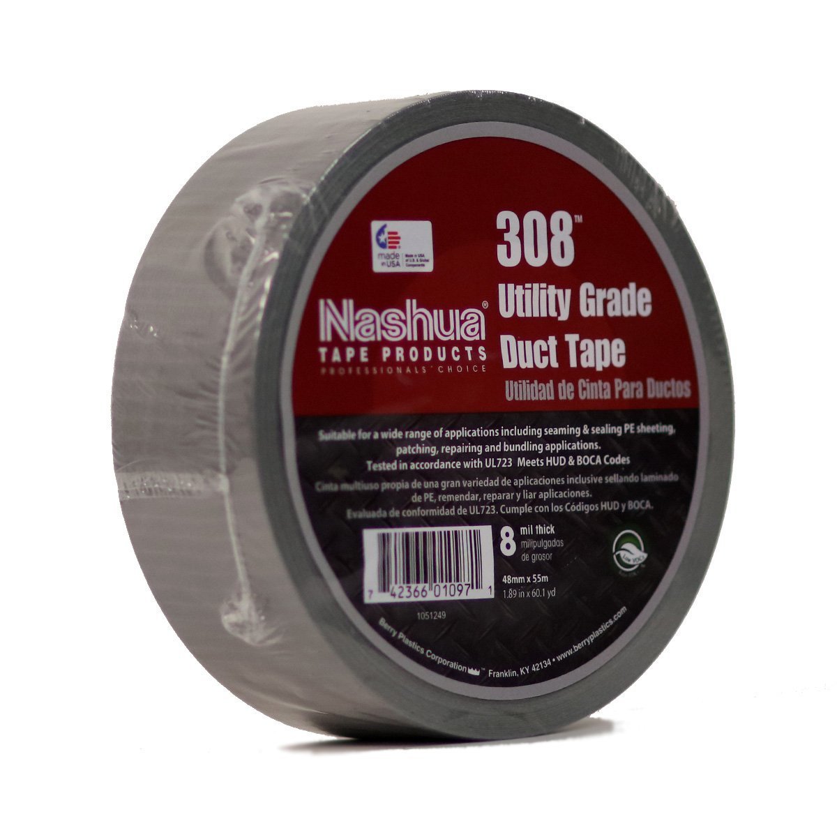 24 Rolls Nashua 308 Heavy Duty Duct Tape - 2 Inch x 60 Yards, Silver Industrial Strength Adhesive Tape - Perfect for Home Repairs, HVAC, Construction & DIY Projects (24 Rolls Bulk Pack)