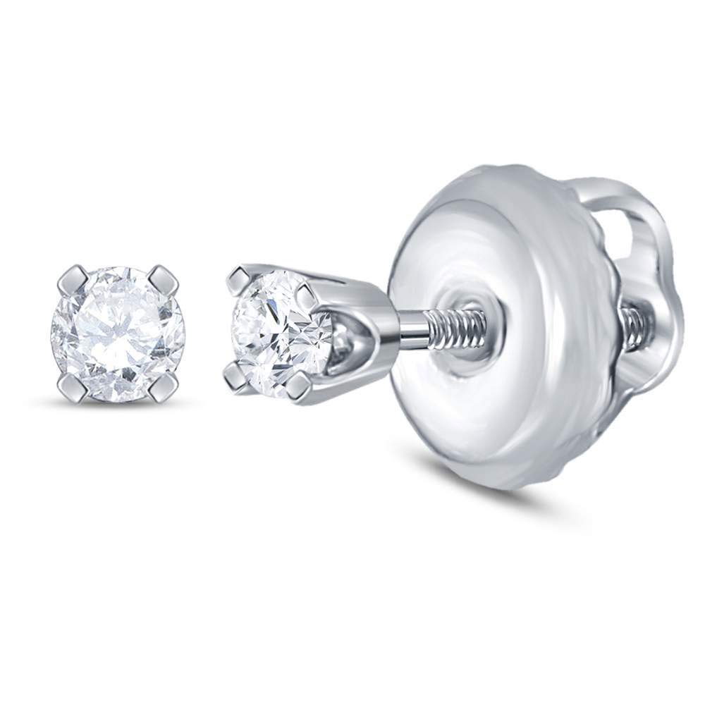 14K White Gold Baby Girl Diamond Stud Earrings - 1/12 CTTW Round Solitaire Earrings for Infants & Toddlers - Dainty Fine Jewelry Gift for Birthdays, Christenings & Special Occasions