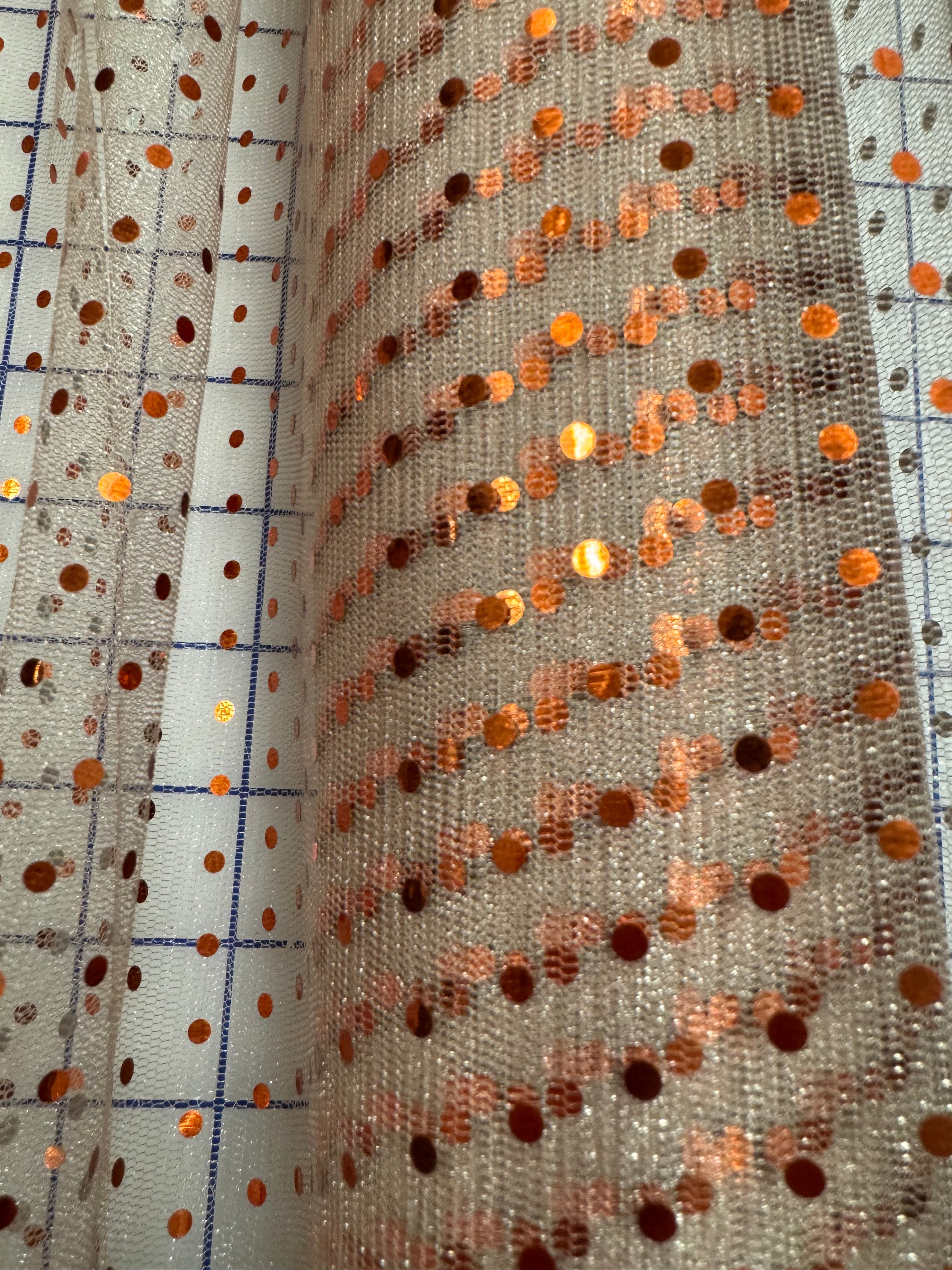 Hologram Dot Tulle Fabric 58/60 Inches Wide - Tan with Copper Dots | Premium Bridal, Costume & DIY Craft Material for Wedding Decor, Cosplay & Fashion Design