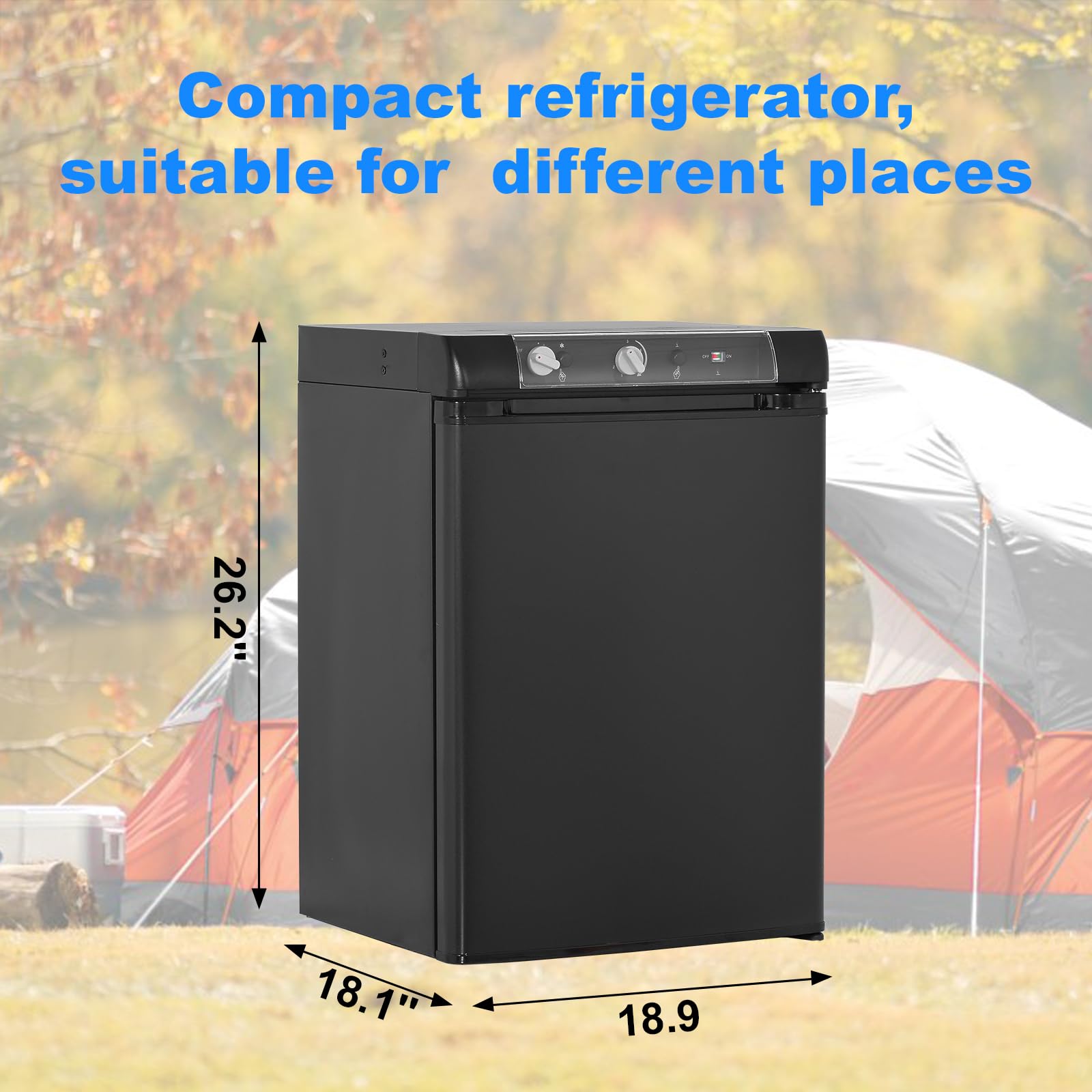 3-Way RV Refrigerator - 2.1 Cu.Ft LPG/110V/12V Off-Grid Fridge for Campers, Trucks & Travel - Portable Gas & Electric Cooler for Outdoor Kitchen, Picnics & Road Trips - Black Compact Freezer