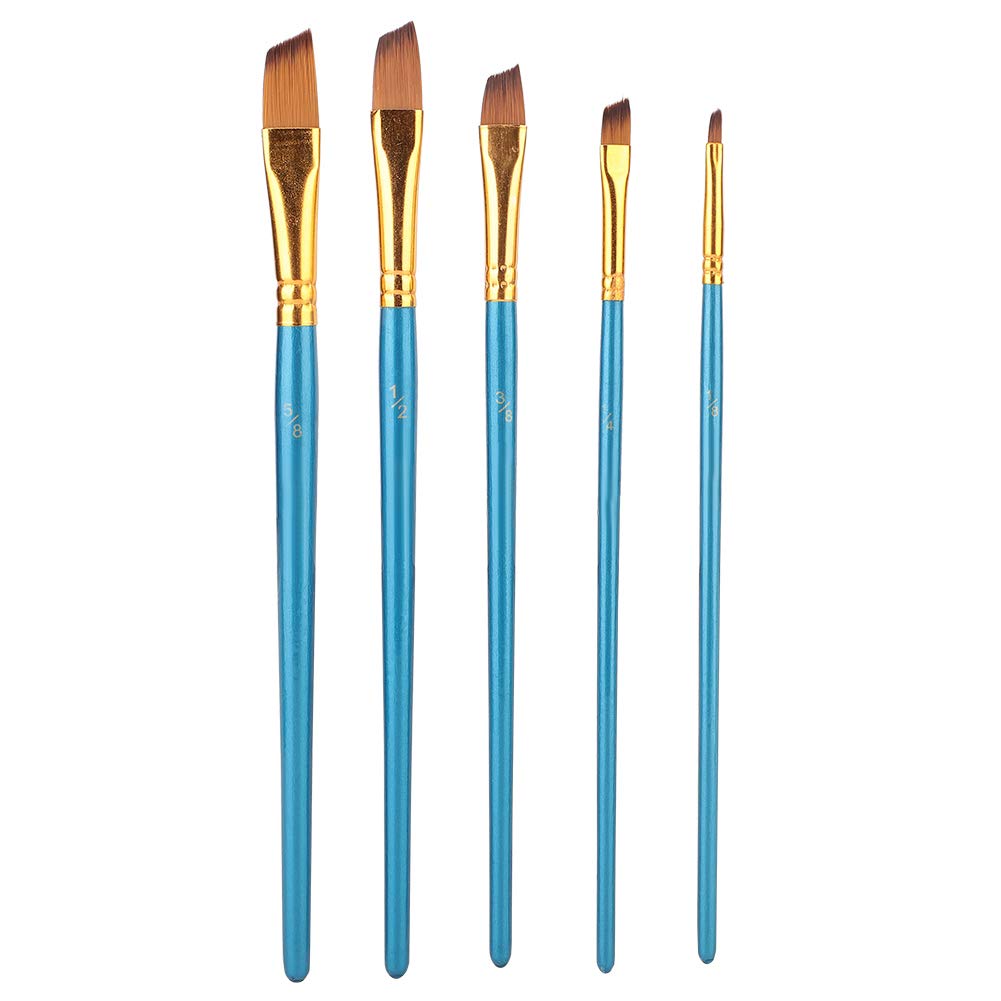 5Pcs Blue Nylon Wool Paint Brushes Set - Acrylic, Oil & Watercolor Art Brushes with Oblique Head - Perfect for Canvas Painting, DIY Crafts & Professional Artwork