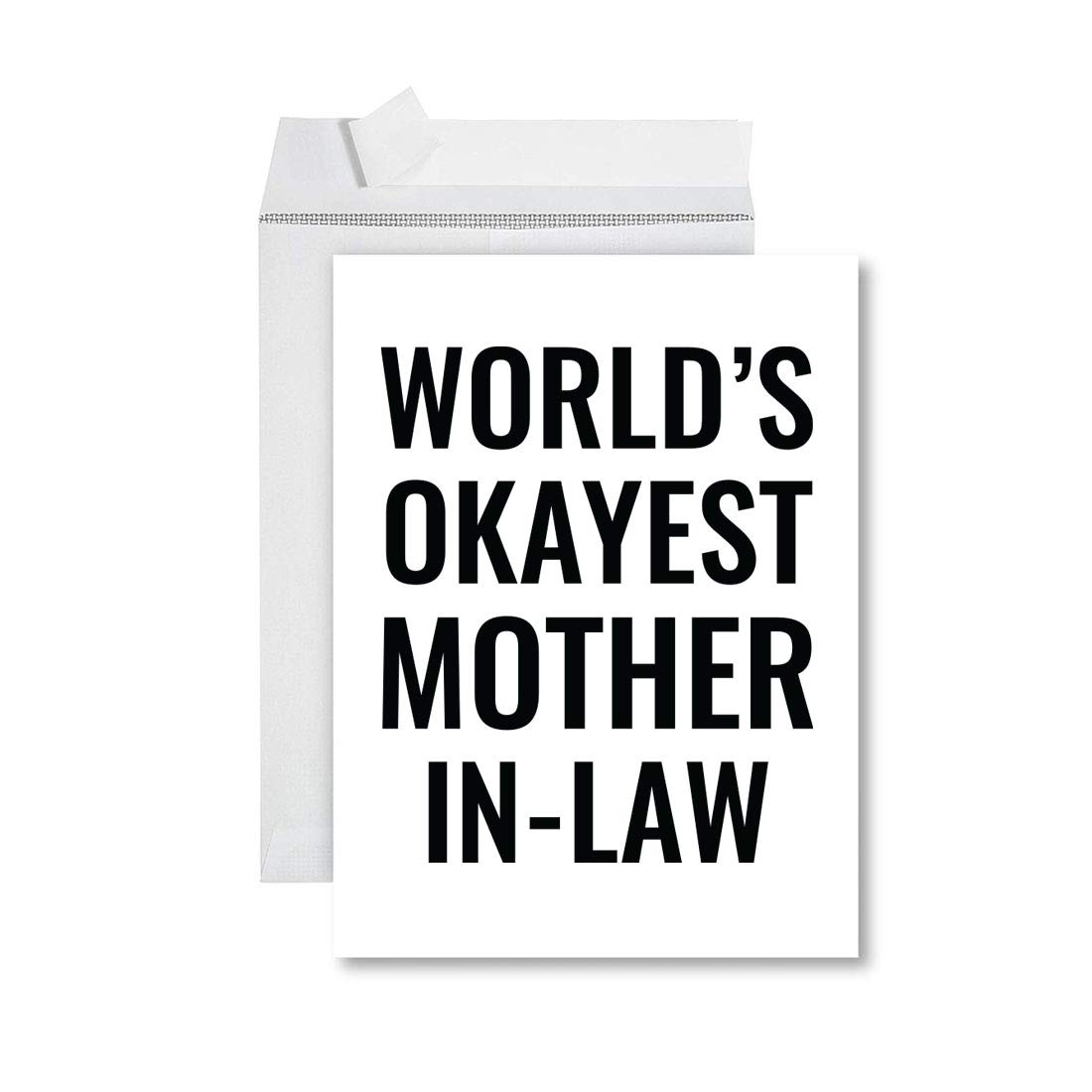 Funny World's Okayest Mother-in-Law Jumbo Greeting Card - 8.5 x 11 Inch Blank Card with Envelope - Humorous Birthday & Mother's Day Card for MIL - 1-Pack - Perfect for Special Occasions & Family Gatherings
