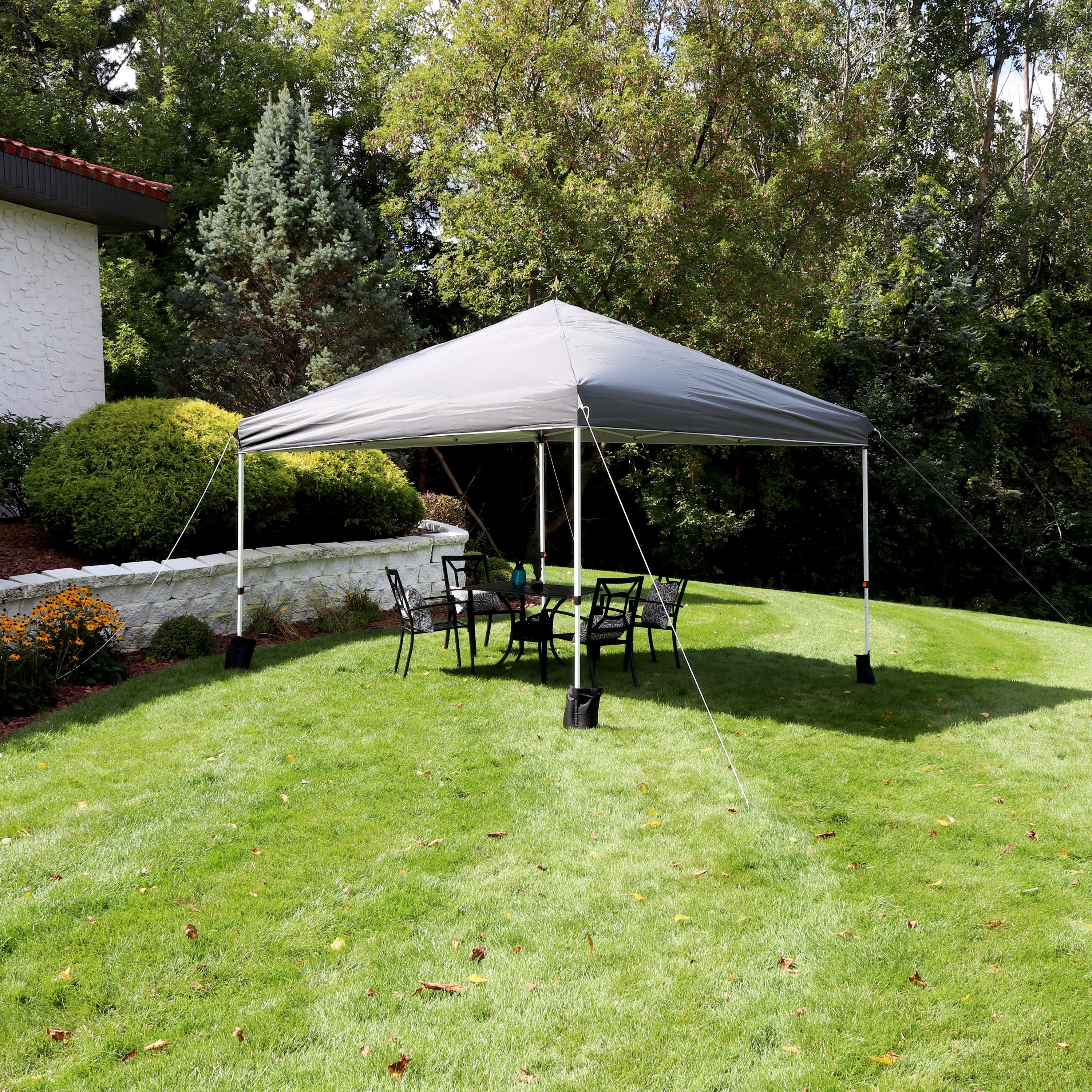 10x10 Sunnydaze Standard Pop Up Canopy Tent with Carry Bag & Sandbags - Portable Outdoor Shelter for Backyard, Beach, Camping & Picnics
