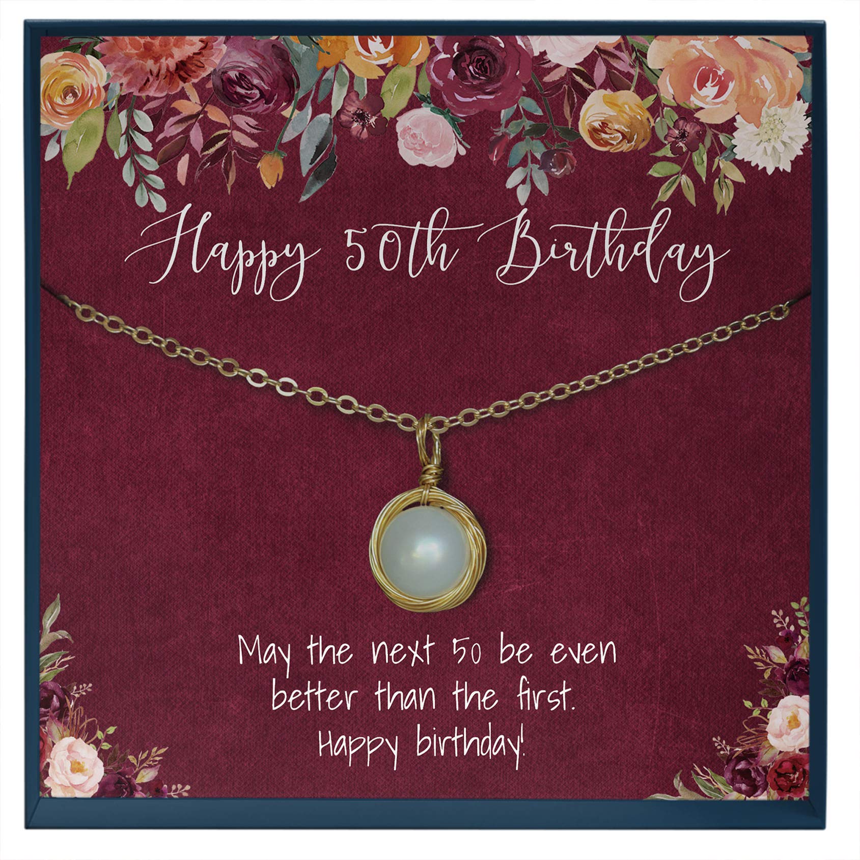 50th Birthday Necklace for Women - Elegant 50 Year Old Jewelry Gift with Inspirational Quote Card - Perfect for Milestone Celebrations & Special Occasions