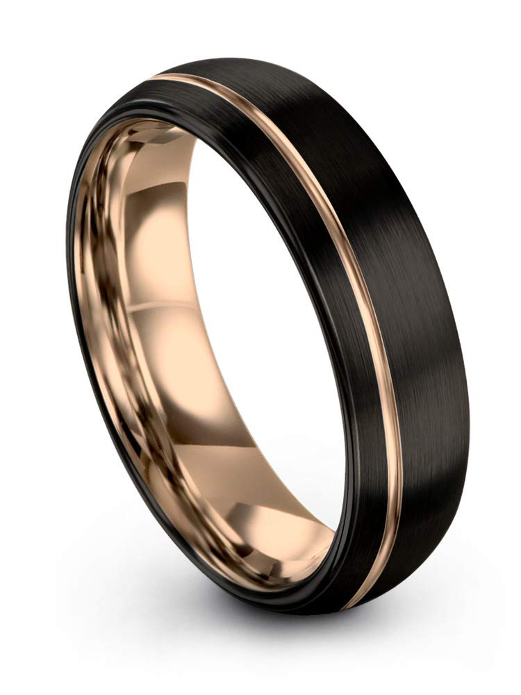Midnight Rose Tungsten Wedding Band Ring for Men & Women - 6mm Width, 18k Rose & Yellow Gold Plated, Black Brushed & Polished Finish - Perfect for Anniversaries, Engagements & Romantic Gifts