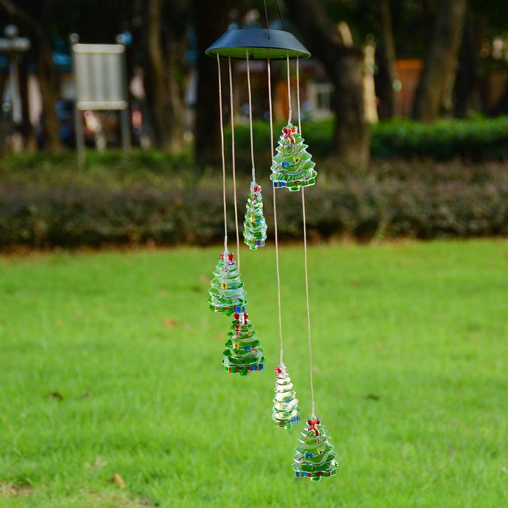Solar LED Christmas Tree Wind Chime Outdoor Decor - Waterproof Hanging Garden Lights for Patio, Yard & Holiday Decoration