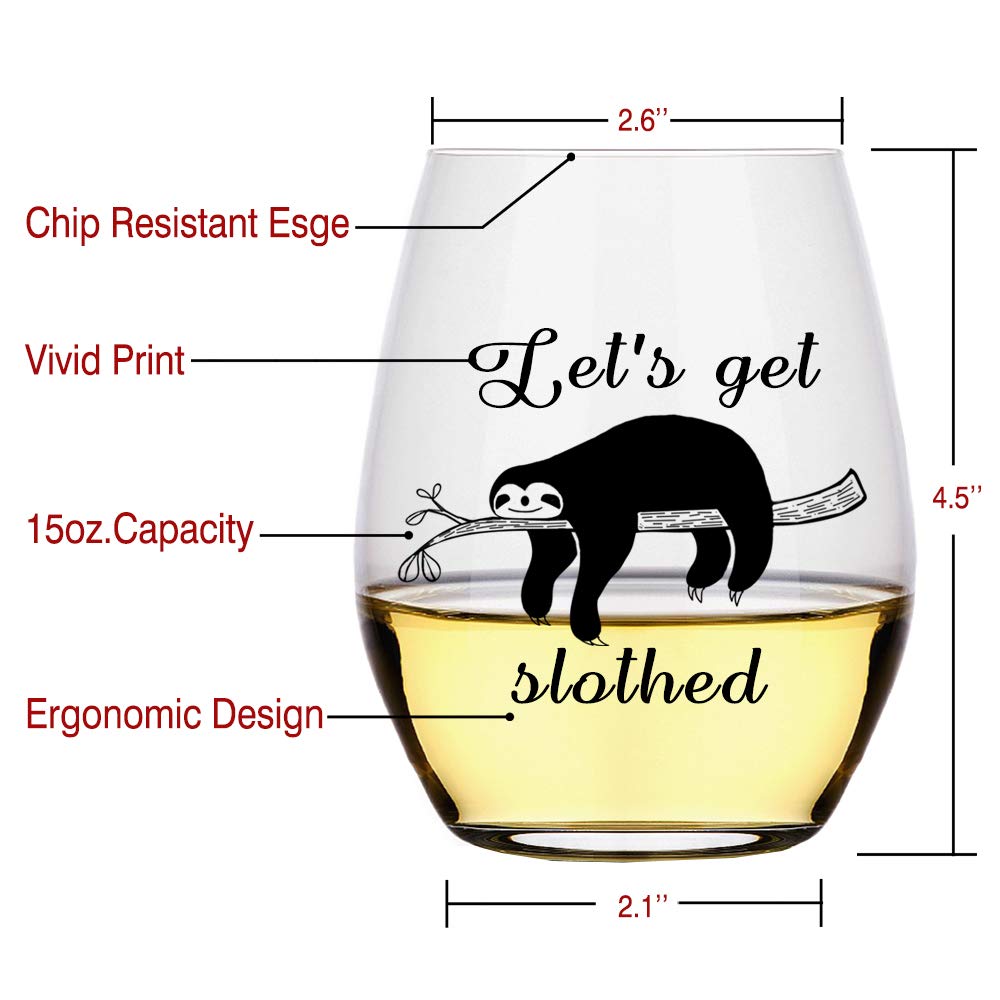 Funny Sloth Stemless Wine Glass - Cute Sloth Gifts for Women & Men, Perfect for Christmas, Valentine's Day, Birthday & Anniversary - Great for Parties, Home Decor & Wine Lovers