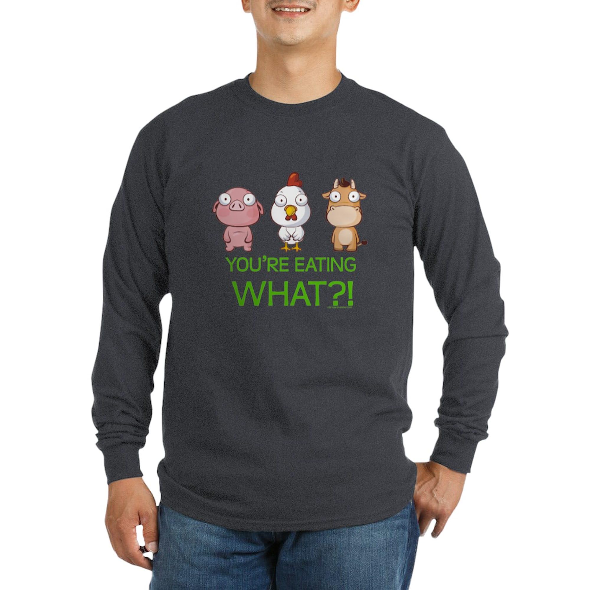 You're Eating What! Men's Dark Long Sleeve Crewneck T-Shirt - Comfortable Cotton Tee for Casual Wear, Funny Graphic Shirt for Parties & Gifts