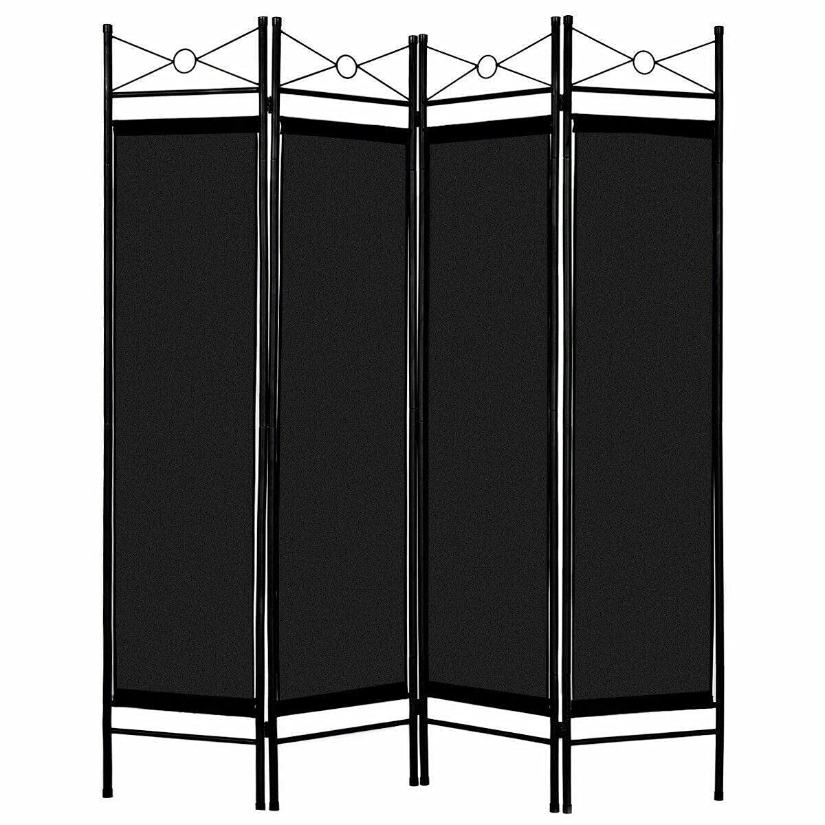4 Panel Room Divider Screen - Black Mikalo Folding Partition for Home & Office - Privacy Screen, Room Separator, Wall Divider for Bedroom, Living Room, Studio, and Event Spaces
