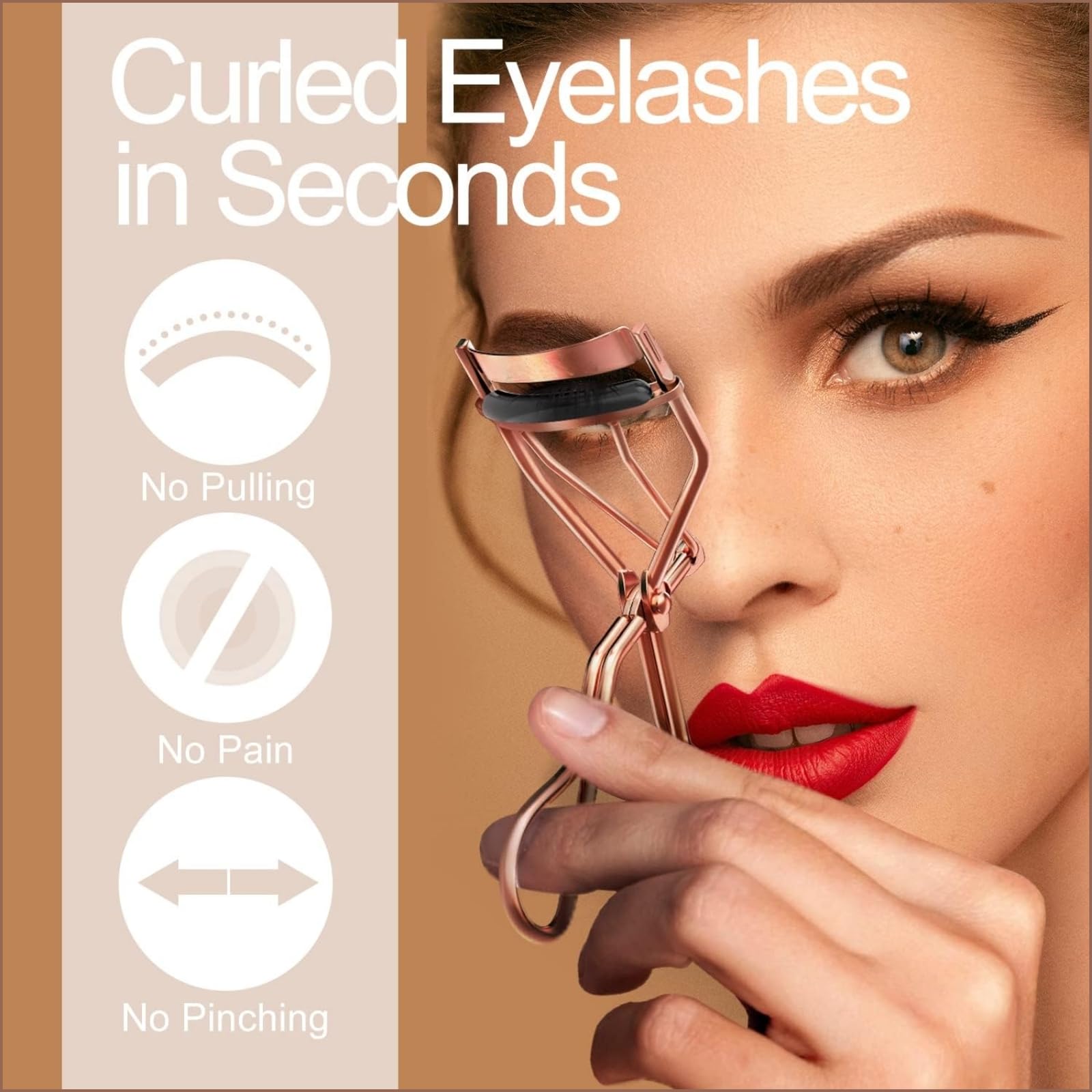Professional Eyelash Curler for All Eye Shapes - Curved Lash Curler with Silicone Pad, Rose Gold Eyelash Curling Tool for Women | Perfect for Daily Makeup, Bridal Looks & Special Occasions