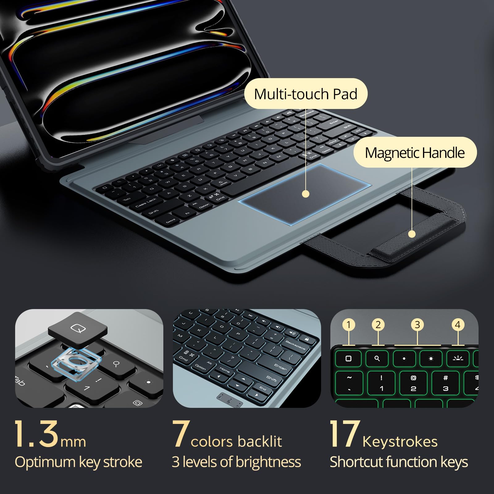 Nillkin Magic Keyboard for iPad Pro 13 inch M4 (2024) - Slim Protective Case with Backlit Keyboard, Large Trackpad & Apple Pencil Holder | 7-Color RGB Lighting, Camera Protection | Perfect for Work, Travel & Creative Projects (Black)