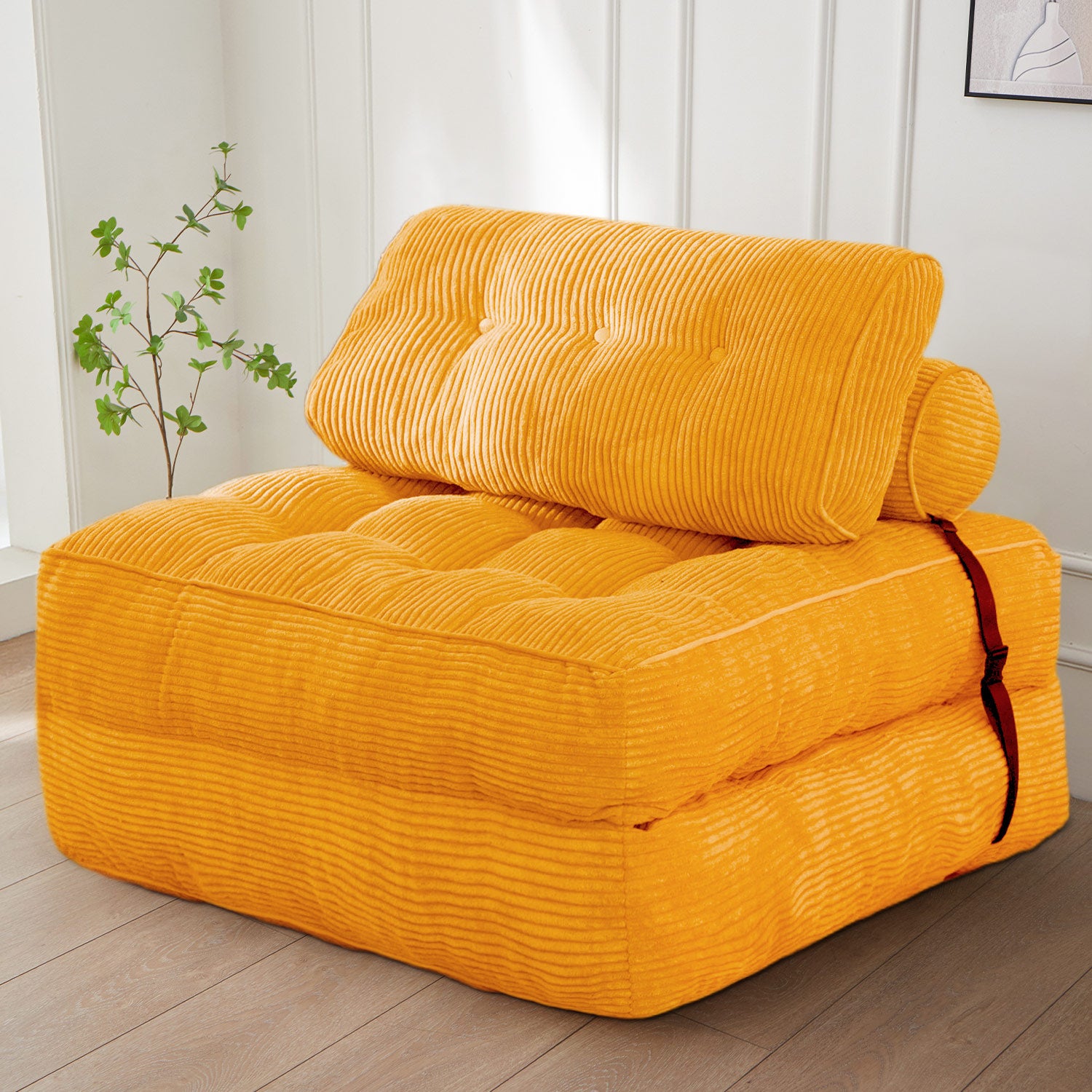 MAXYOYO Corduroy Sofa Bed - Convertible Sleeper Chair with Back Support in Orange | Comfortable Guest Bed & Space-Saving Living Room Furniture