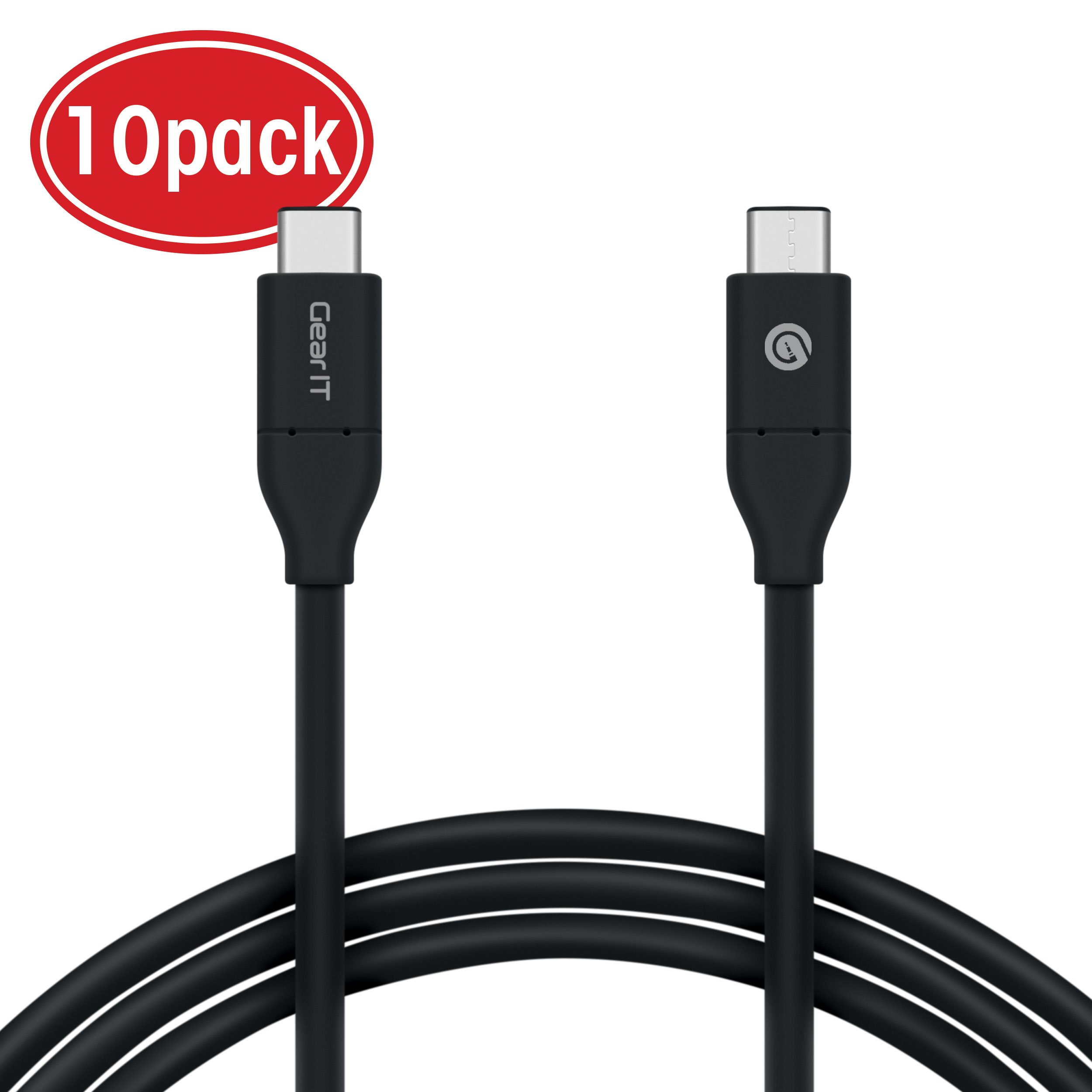GearIT 10-Pack 3ft USB C to USB C Cable - USB 3.1 Gen 2 Fast Charging & 10Gbps Data Transfer - Durable Nylon Braided Type C Cable for Smartphones, Tablets & Laptops - Perfect for Home, Office & Travel Accessories (Black)