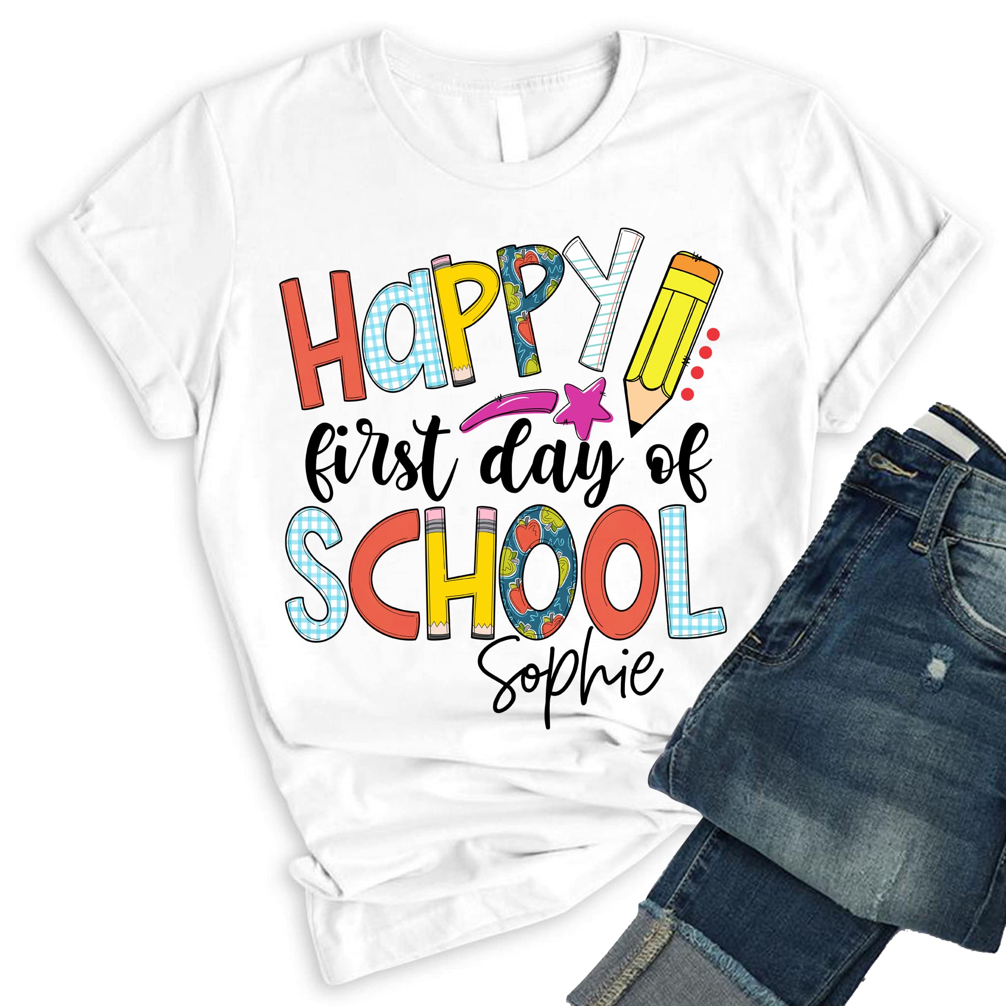 NAZENTI Personalized Teacher T-Shirts for Women - Cute First Day of School Shirts - Custom Teacher Apparel for Classroom, Back to School & Teacher Appreciation Gifts