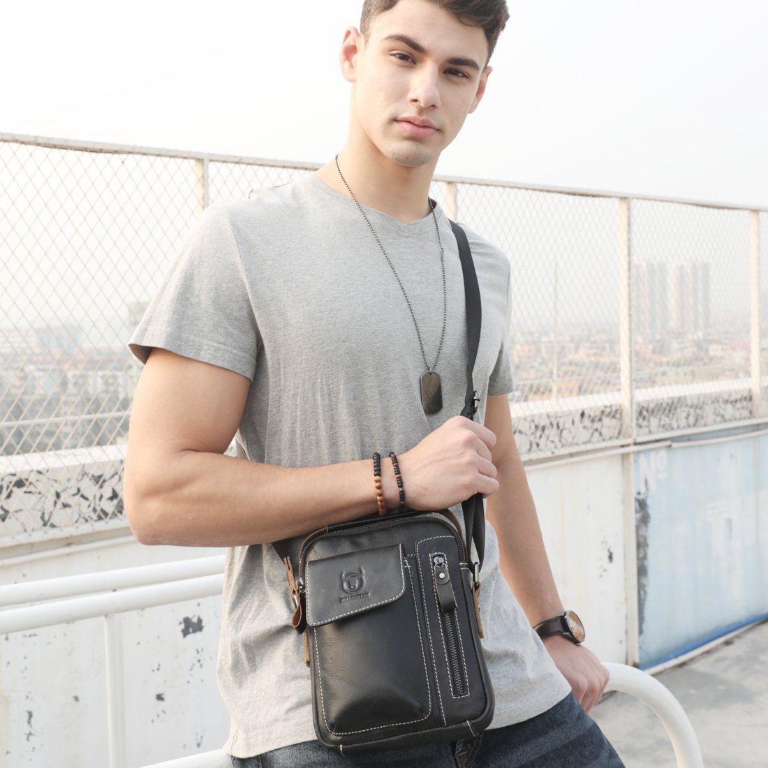 Genuine Leather Men's Small Shoulder Bag - Retro Lightweight Crossbody Satchel for Business, Casual, Sport, Hiking & Travel - Perfect for Everyday Use, Commuting and Outdoor Adventures